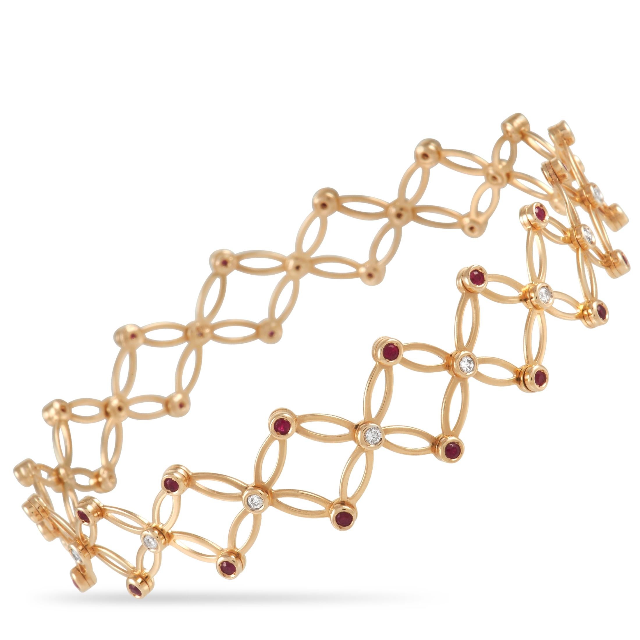 LB Exklusive erweiterbarer Ring/Armband, 14 Karat Gelbgold 0,30 Karat Diamant und Rubin (Rundschliff)