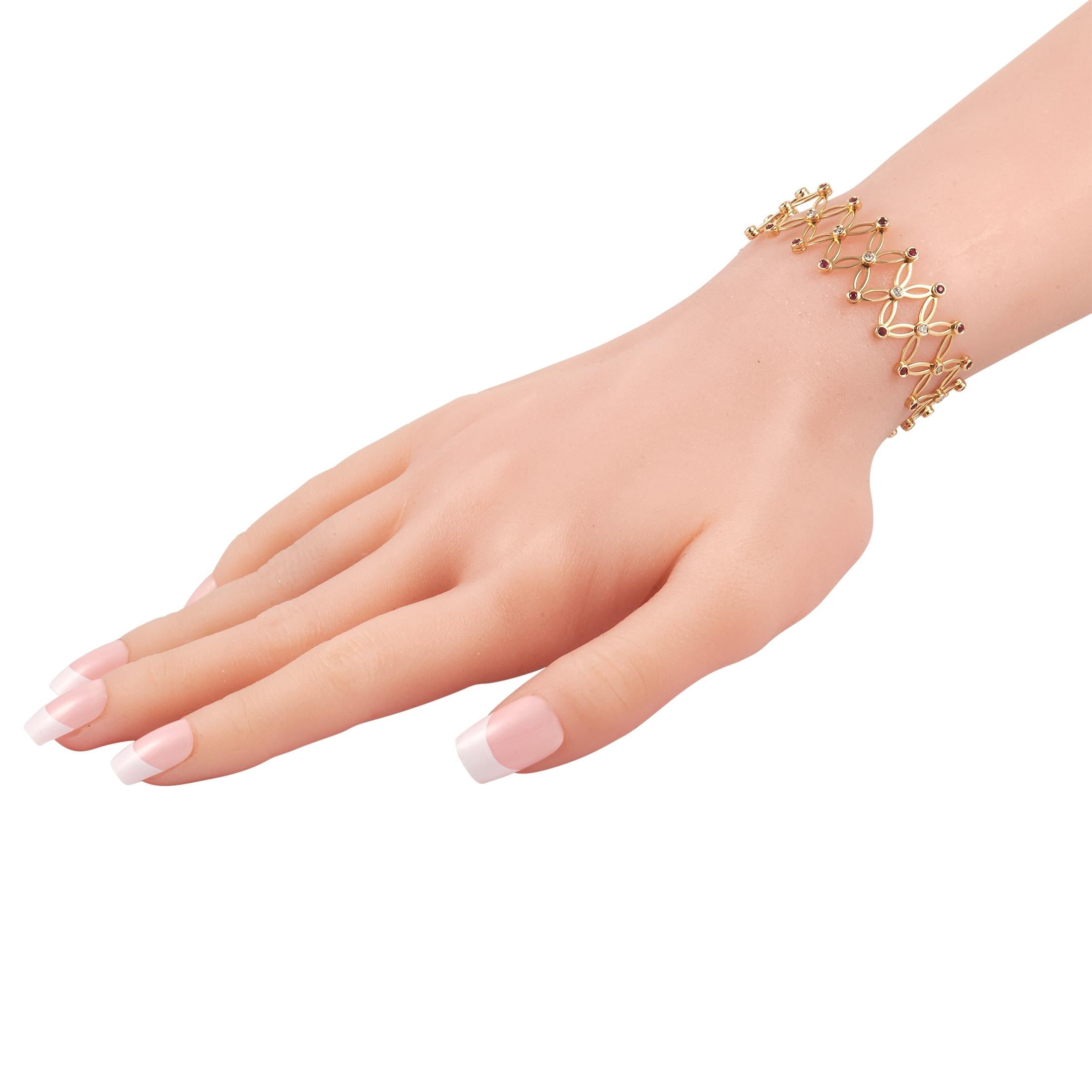 LB Exklusive erweiterbarer Ring/Armband, 14 Karat Gelbgold 0,30 Karat Diamant und Rubin Damen