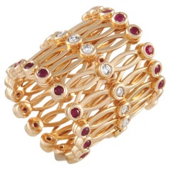 LB Exclusive 14K Yellow Gold 0.30 Ct Diamond and Ruby Expandable Ring/Bracelet