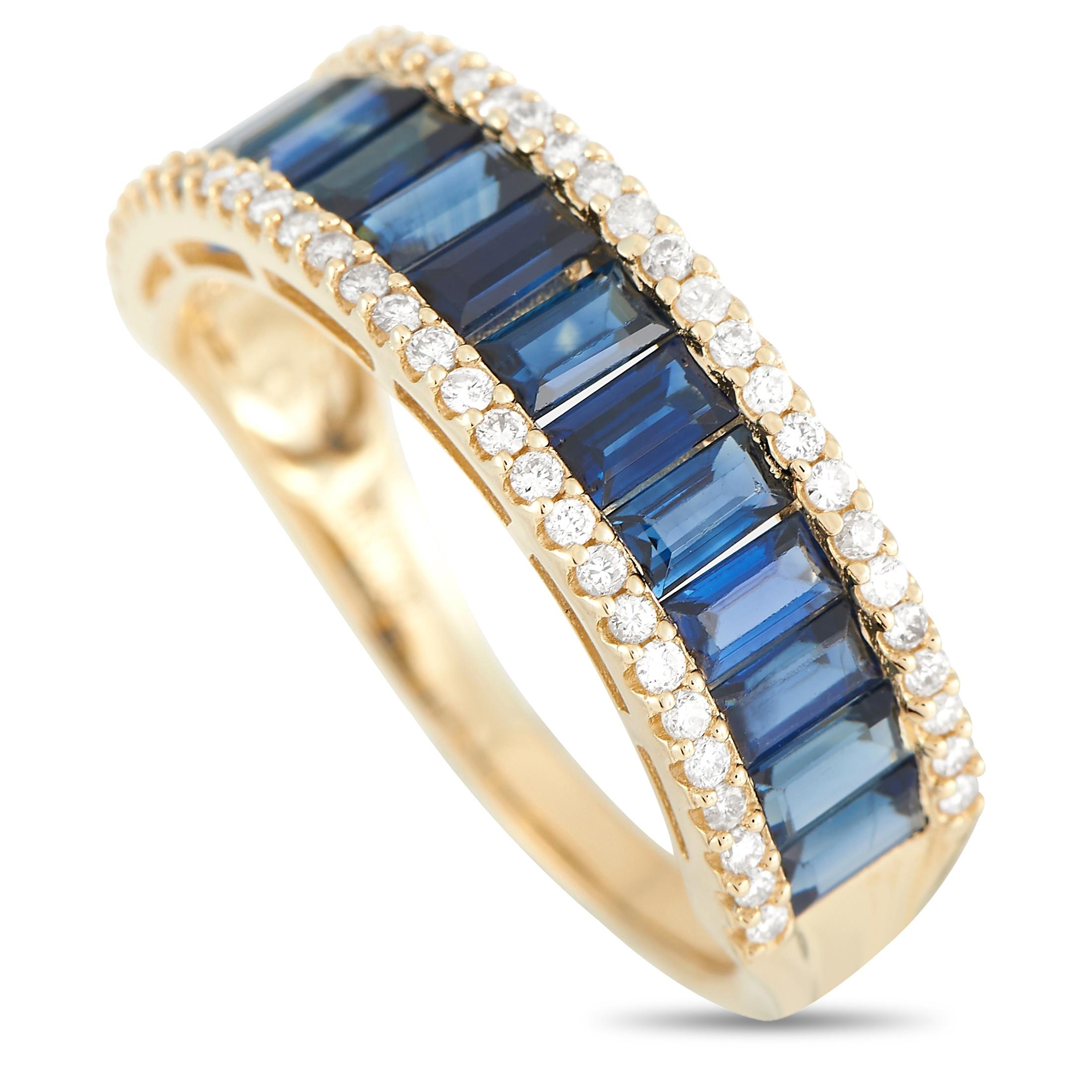 LB Exclusive 14K Yellow Gold 0.30 Ct Diamond and Sapphire Ring In New Condition In Southampton, PA
