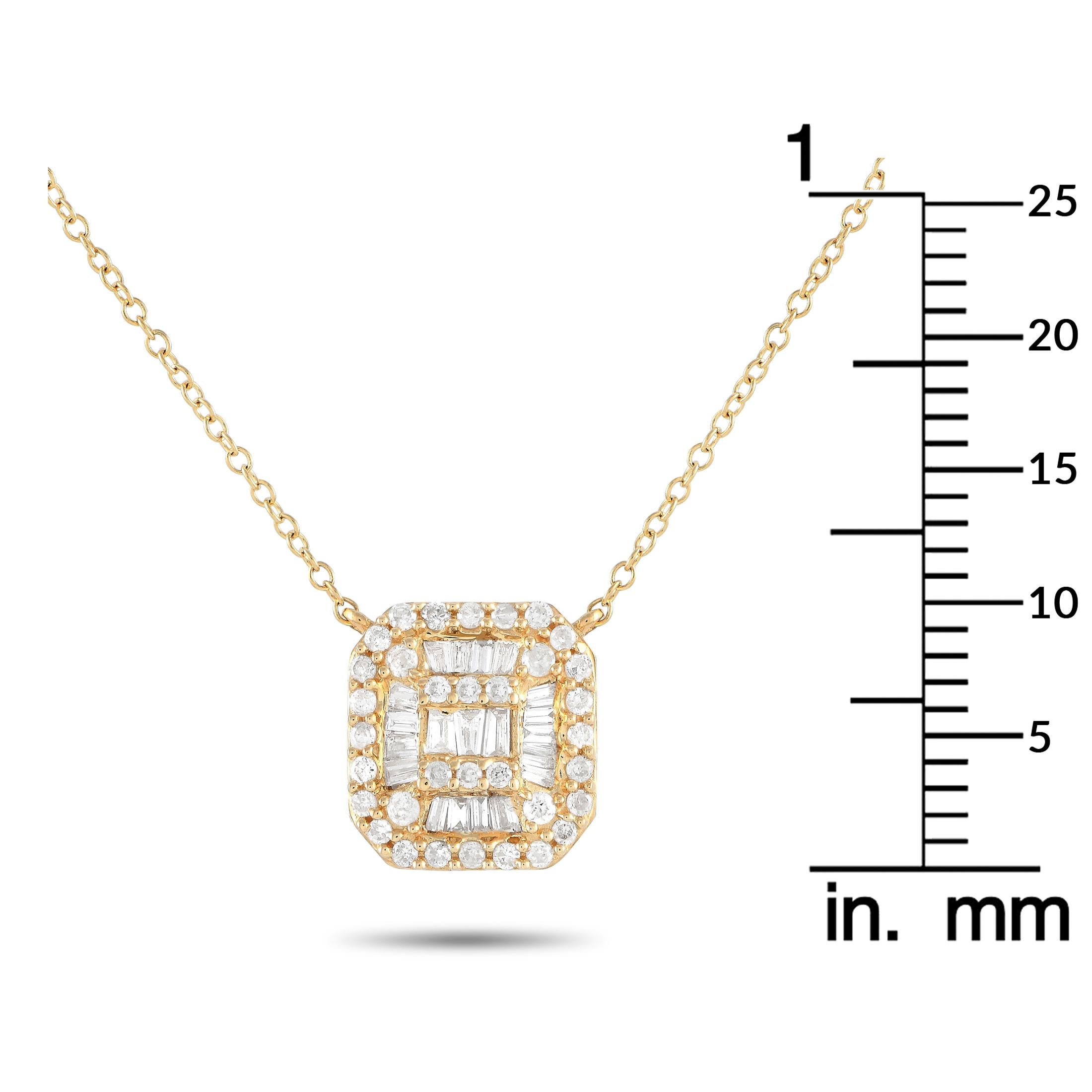 Mixed Cut LB Exclusive 14K Yellow Gold 0.30ct Diamond Cluster Cushion Necklace PN14730