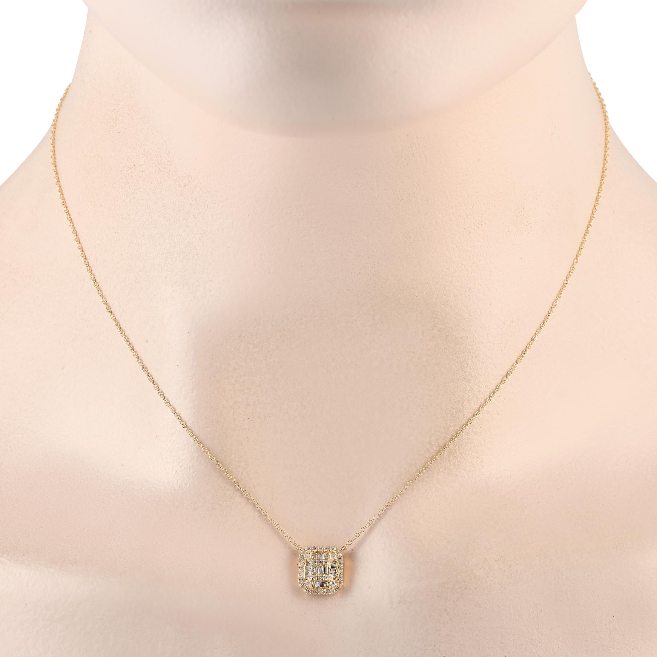 LB Exclusive 14K Yellow Gold 0.30ct Diamond Cluster Cushion Necklace PN14730 In New Condition In Southampton, PA