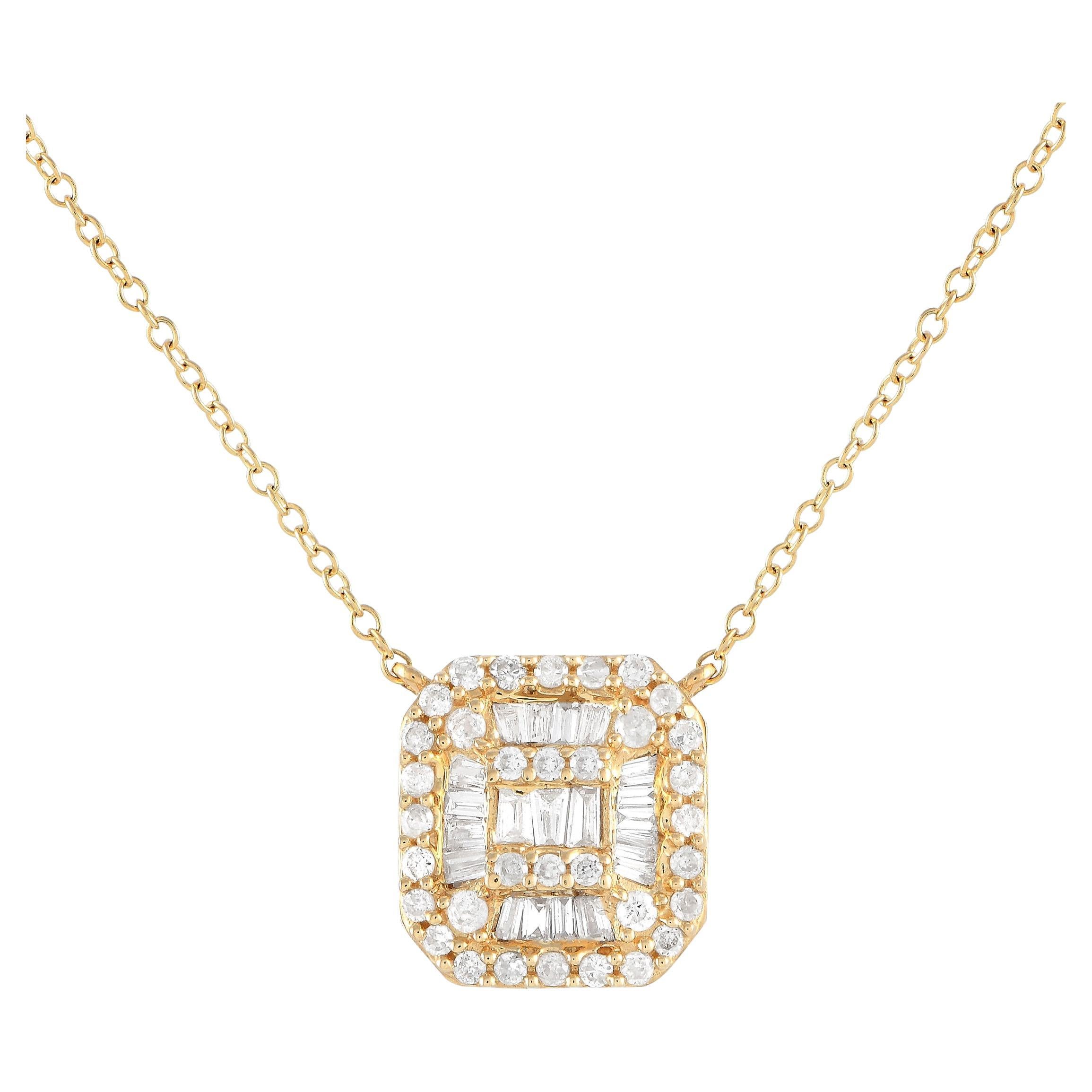 LB Exclusive 14K Yellow Gold 0.30ct Diamond Cluster Cushion Necklace PN14730
