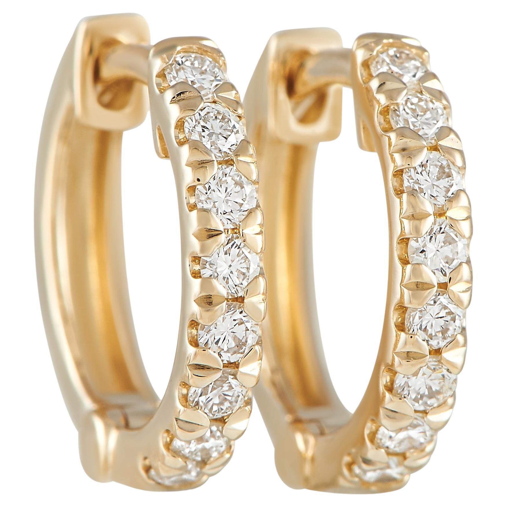 0.30 Carat Diamond Pave-Set Hoop Earrings in 14K Yellow Gold For Sale ...