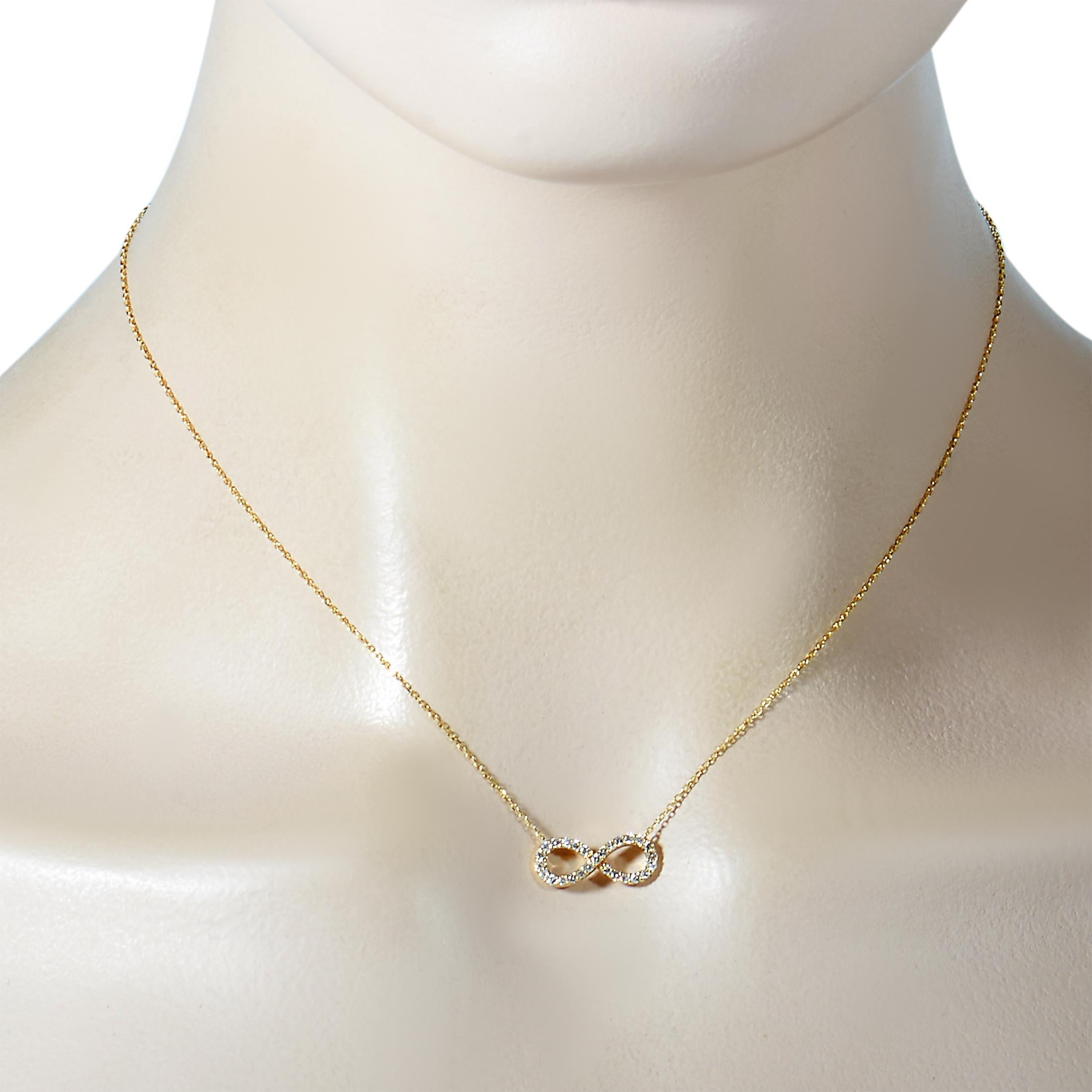 Round Cut LB Exclusive 14k Yellow Gold 0.30ct Diamond Infinity Symbol Necklace For Sale