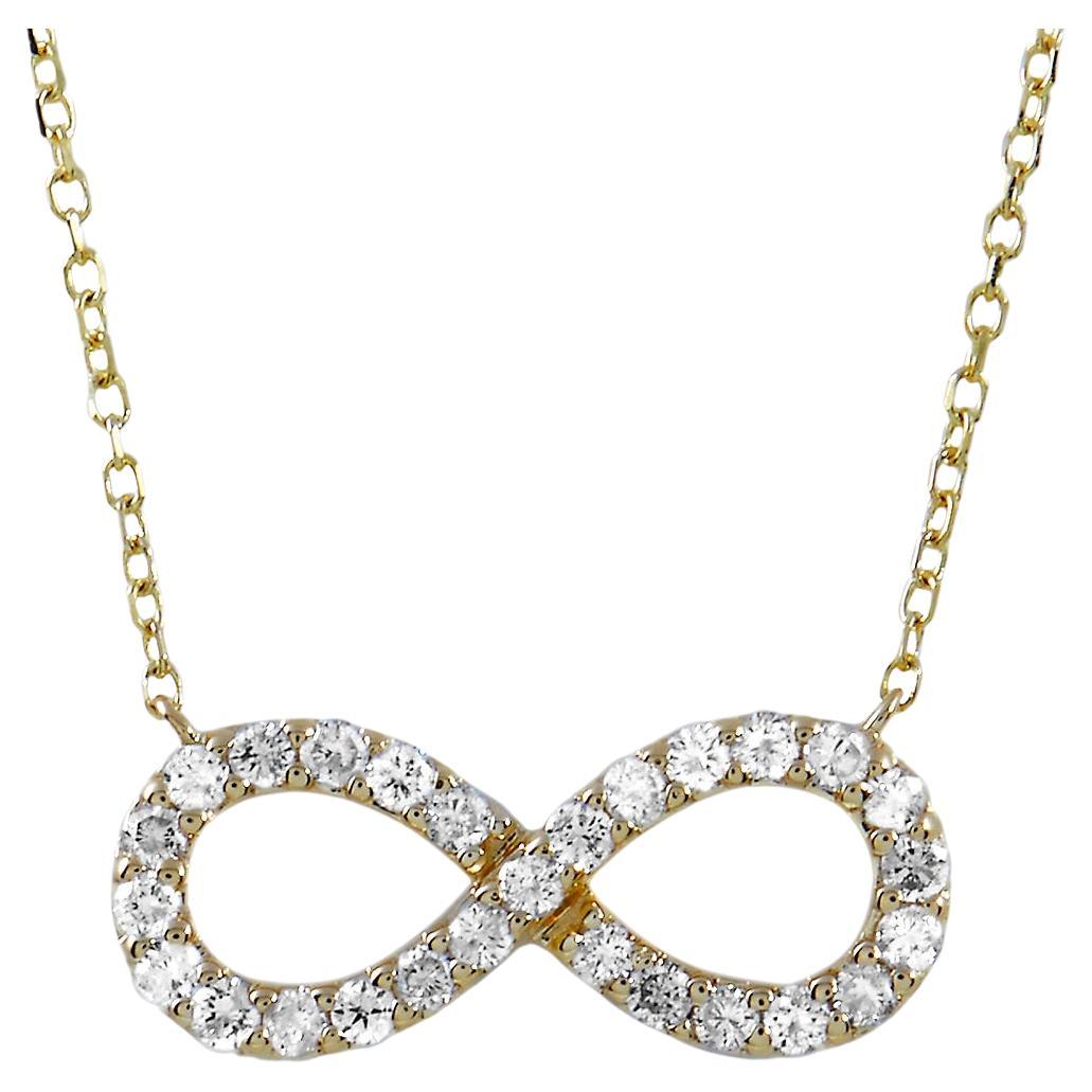 LB Exclusive Collier en or jaune 14 carats avec symbole de l'infini et diamants de 0,30 carat