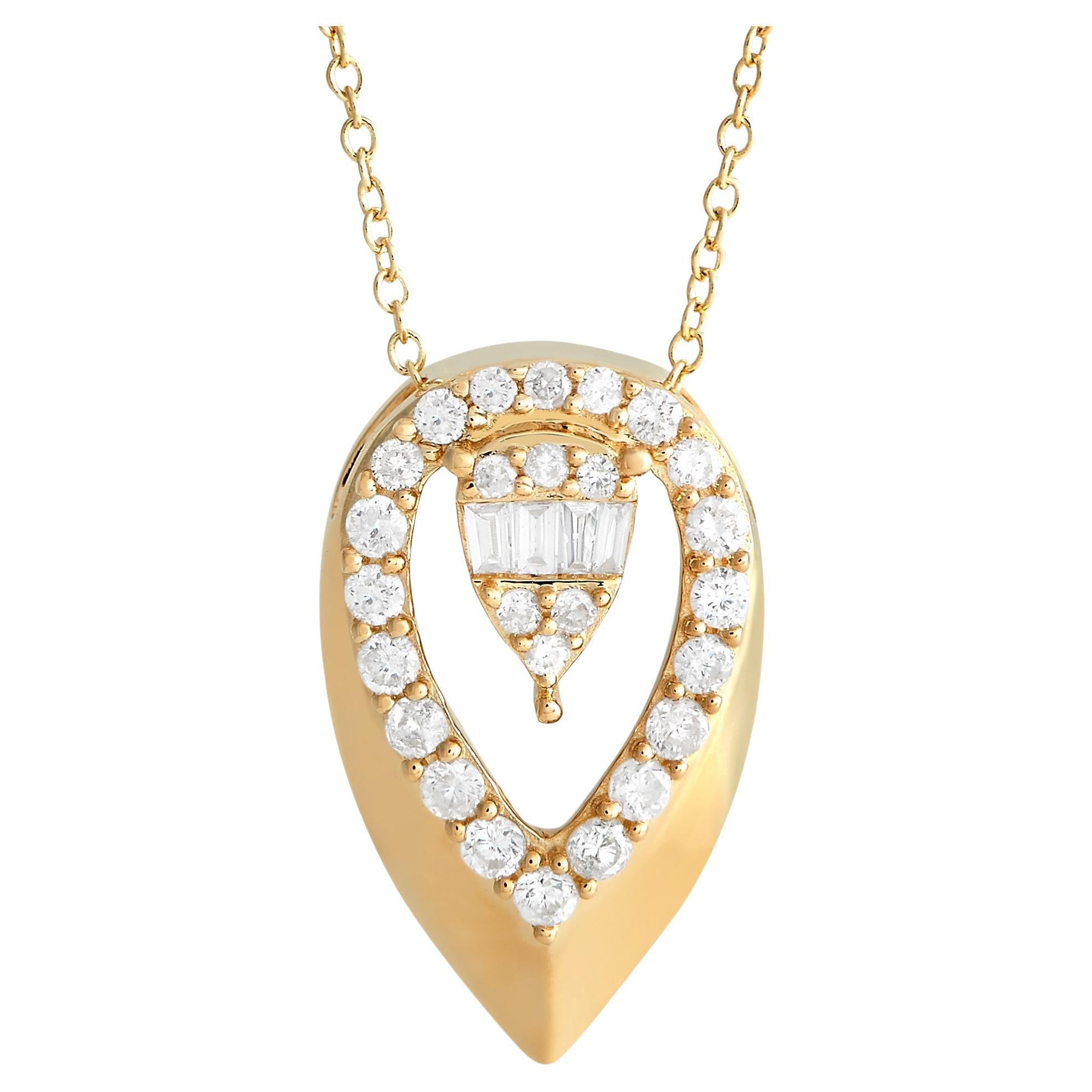 LB Exclusive 14K Yellow Gold 0.30ct Diamond Teardrop Necklace For Sale