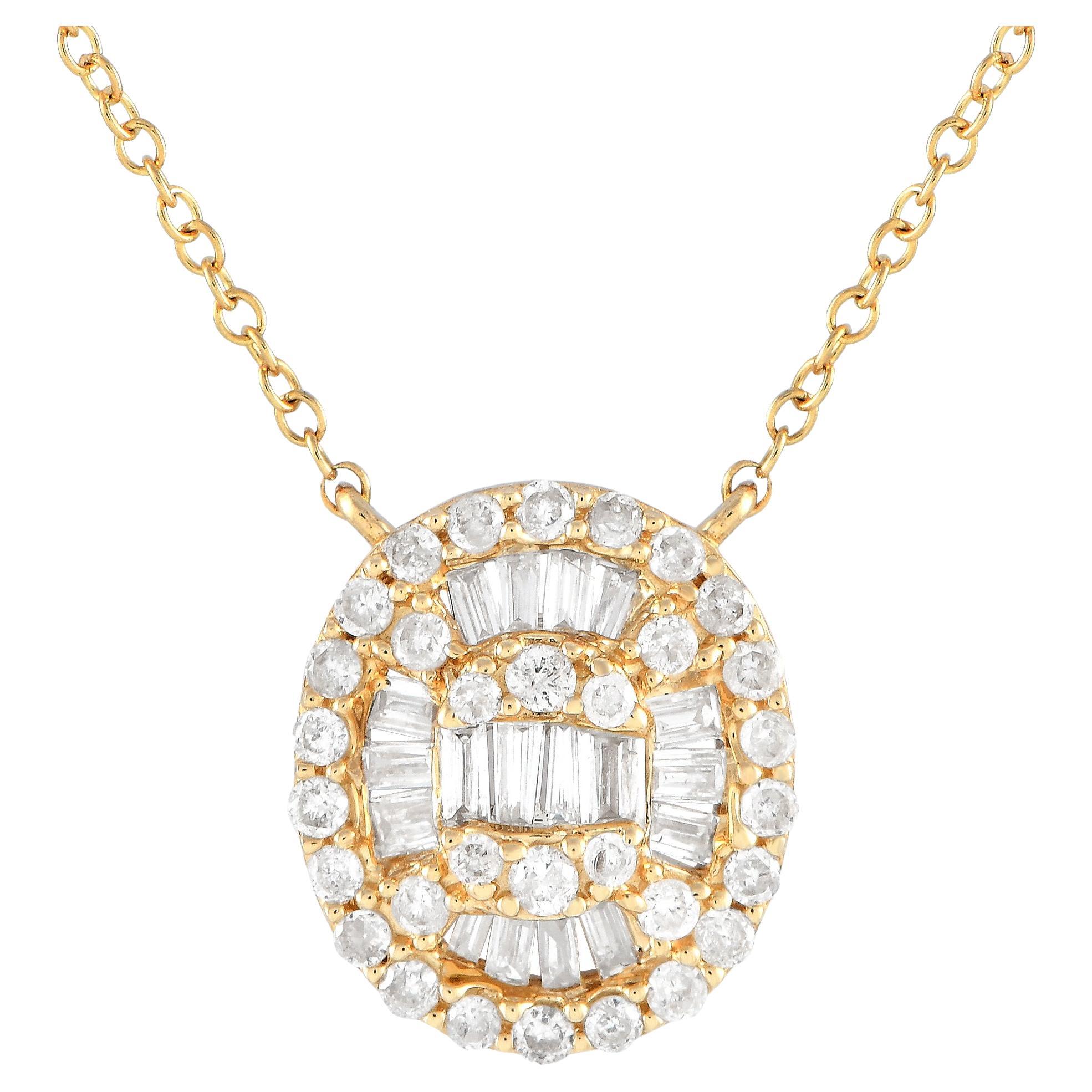 LB Exclusive 14K Yellow Gold 0.31ct Diamond Cluster Necklace PN14719 For Sale
