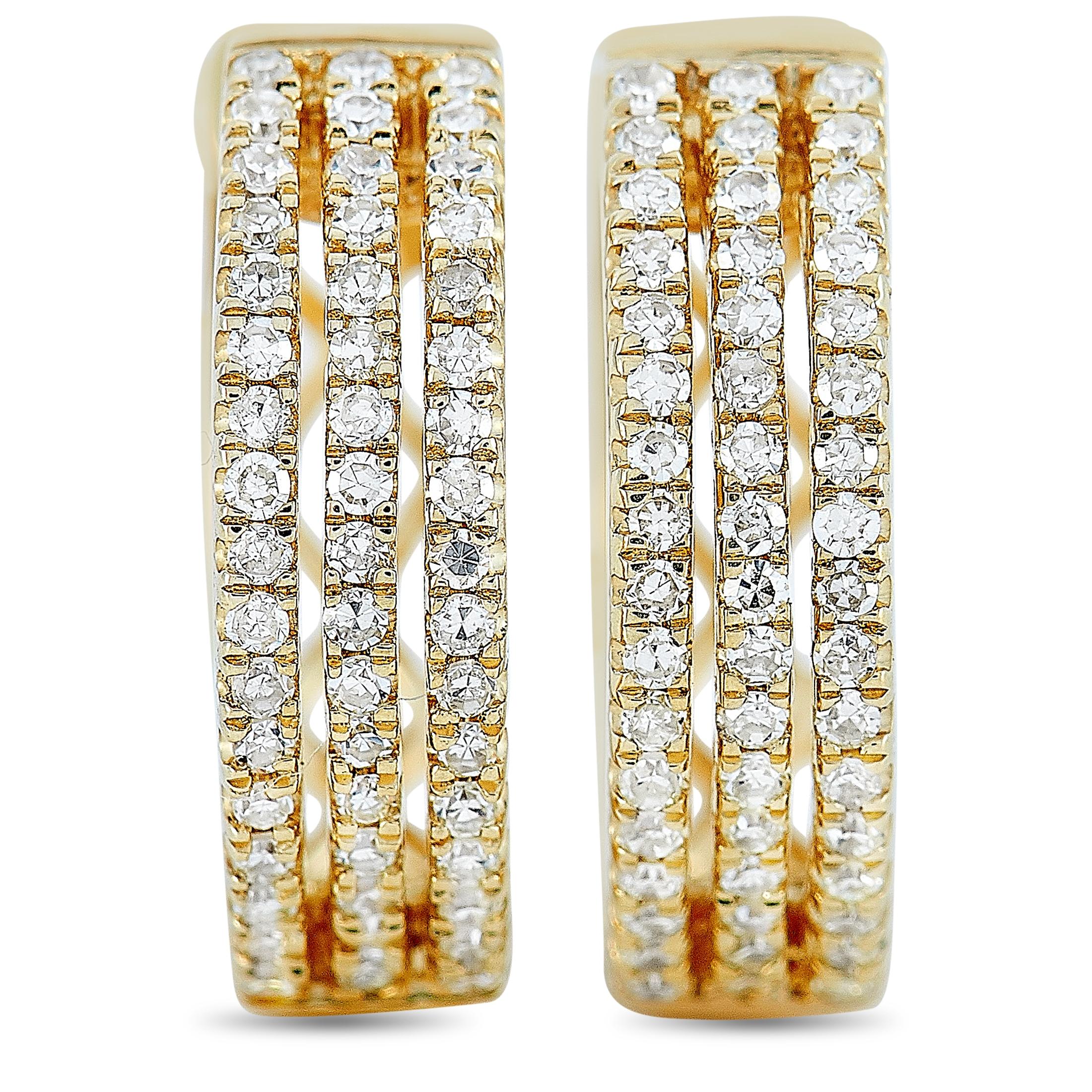 Round Cut LB Exclusive 14 Karat Yellow Gold 0.33 Carat Diamond Hoop Earrings