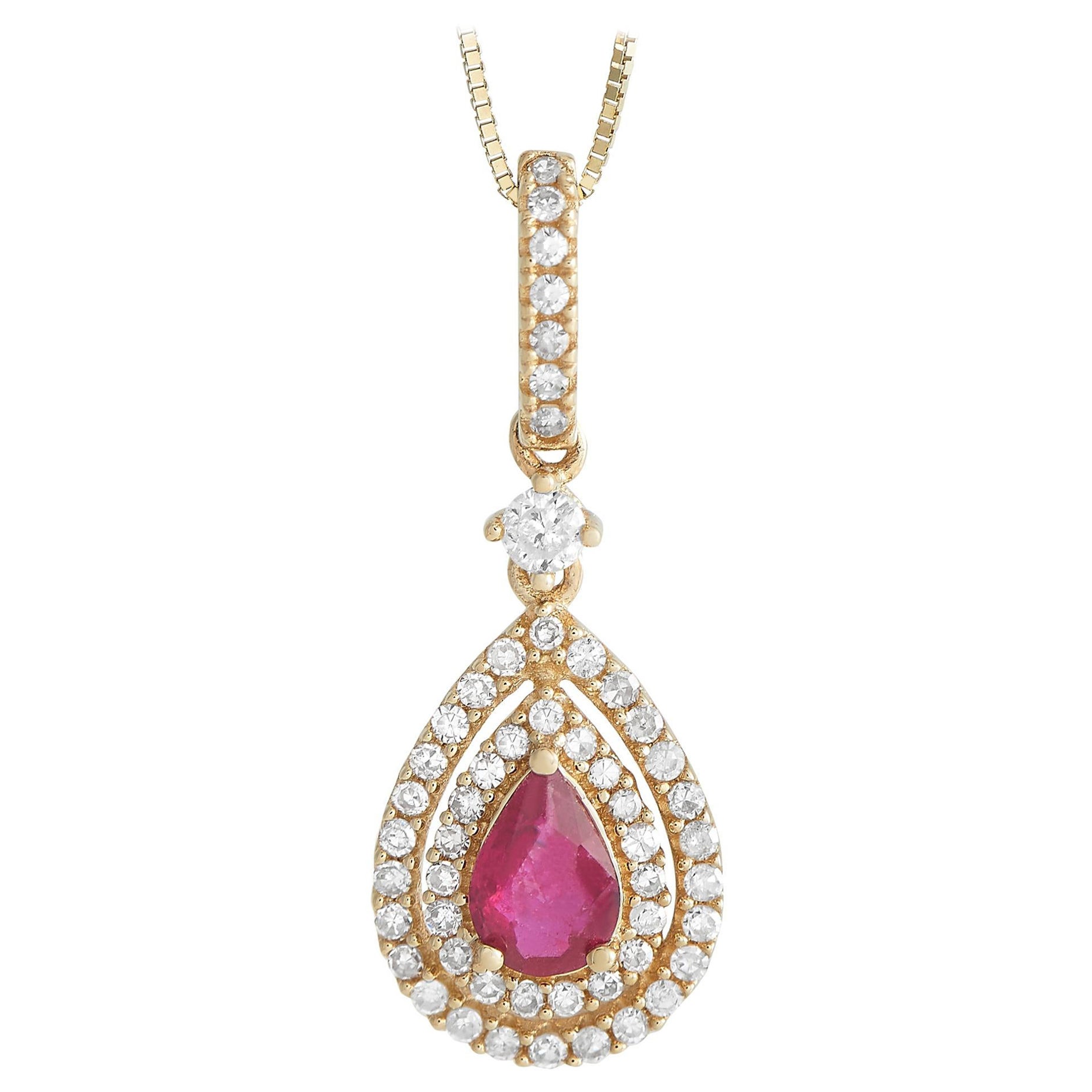 LB Exclusive 14K Gelbgold 0,33ct Diamant & Rubin Anhänger Halskette PD4-15795YRU