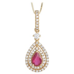 LB Exclusive 14K Gelbgold 0,33ct Diamant & Rubin Anhänger Halskette PD4-15795YRU