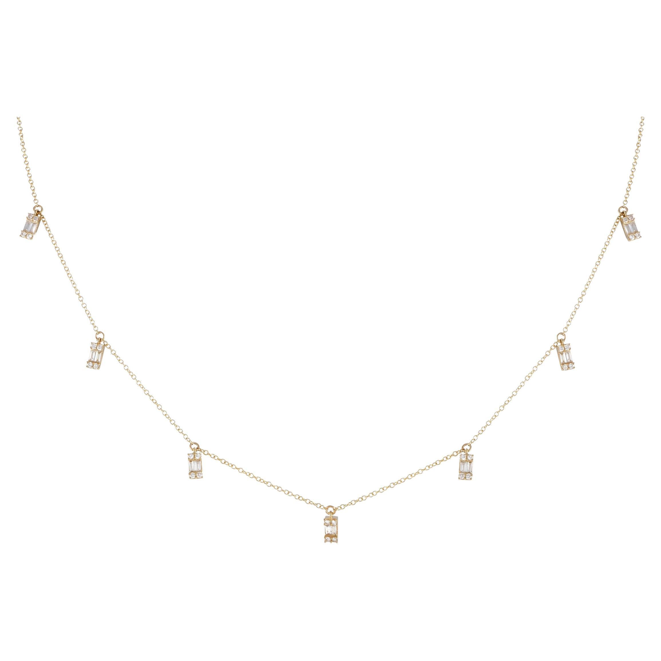 LB Exclusive 14K Yellow Gold 0.33ct Diamond Station Necklace PN14837 For Sale
