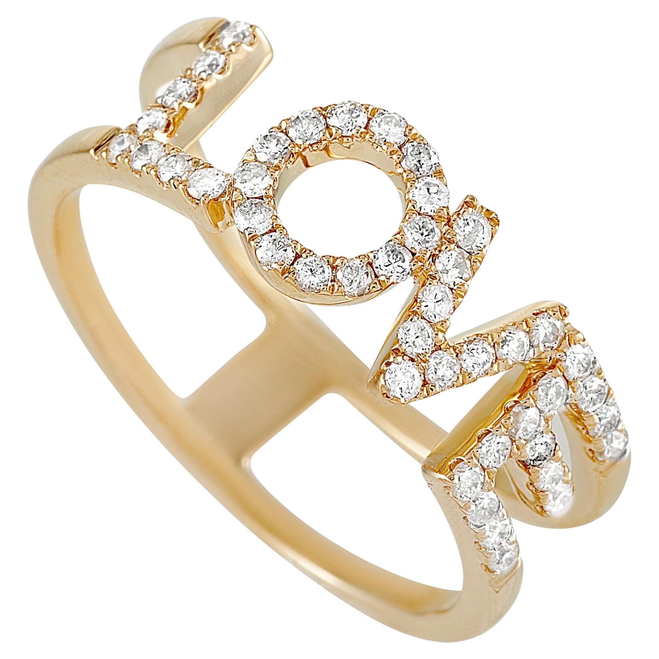 LB Exclusive 14K Yellow Gold 0.35 Ct Diamond Love Ring For Sale