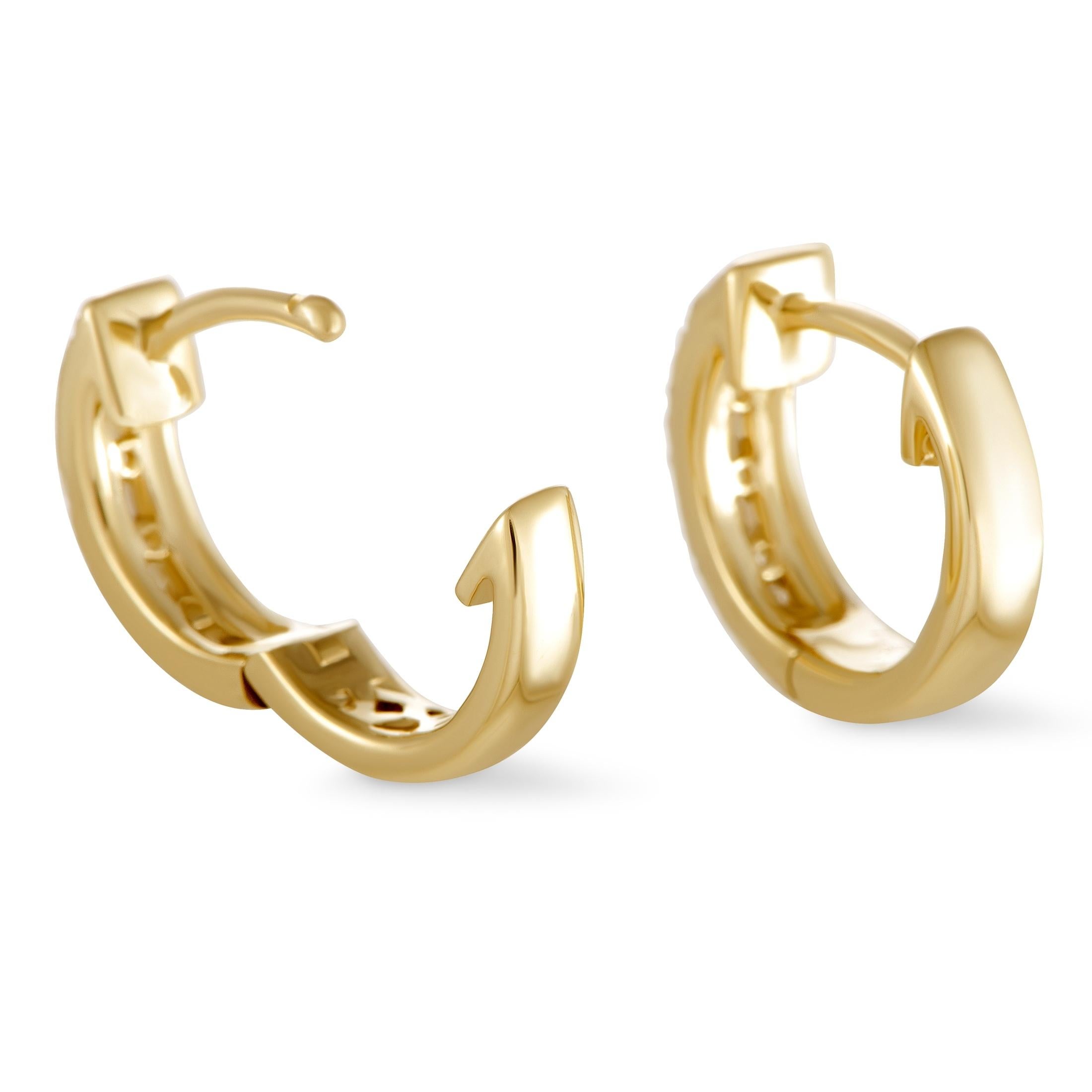 Round Cut LB Exclusive 14K Yellow Gold 0.35 ct Diamond Small Hoop Huggies Earrings