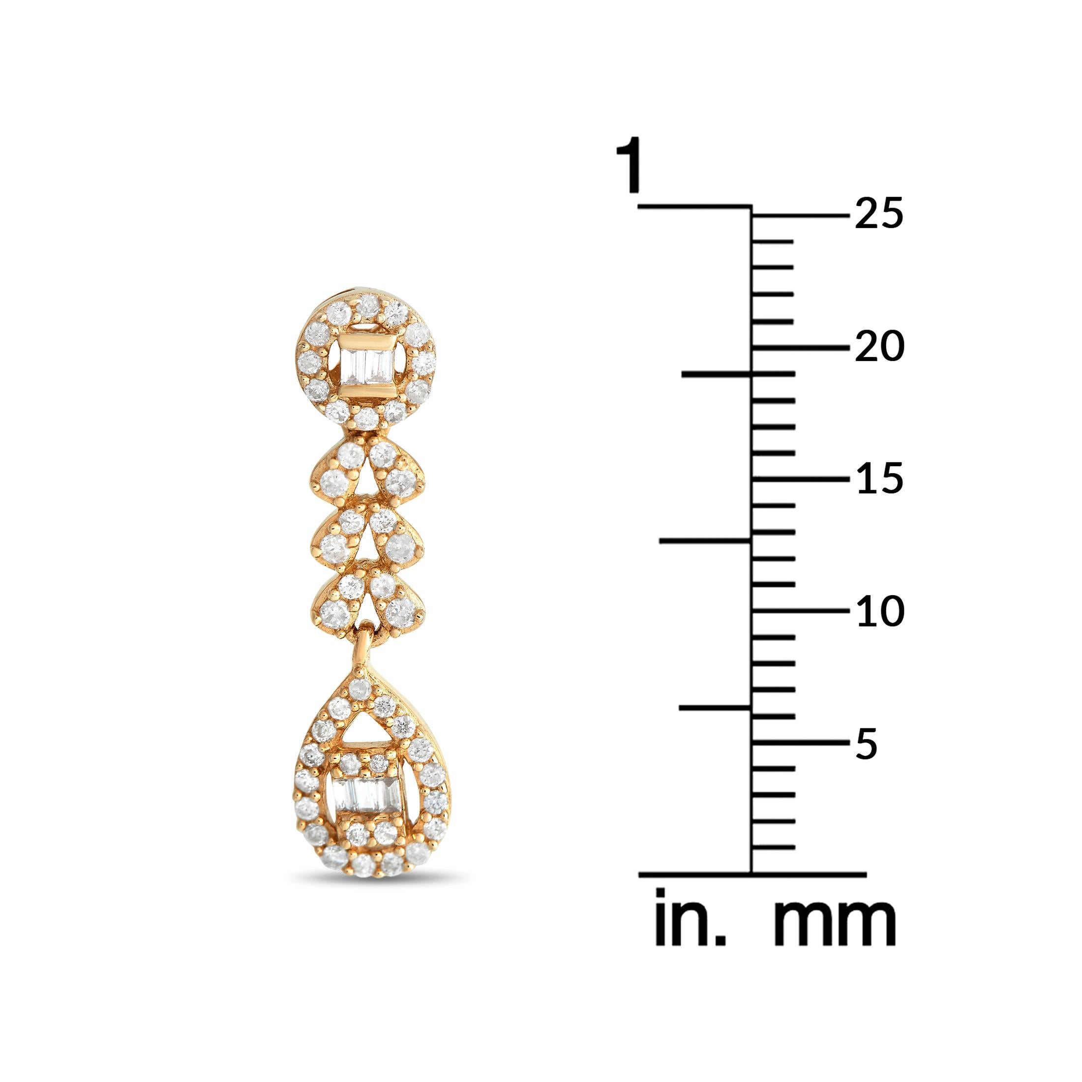 Round Cut LB Exclusive 14K Yellow Gold 0.35ct Diamond Dangle Earrings For Sale