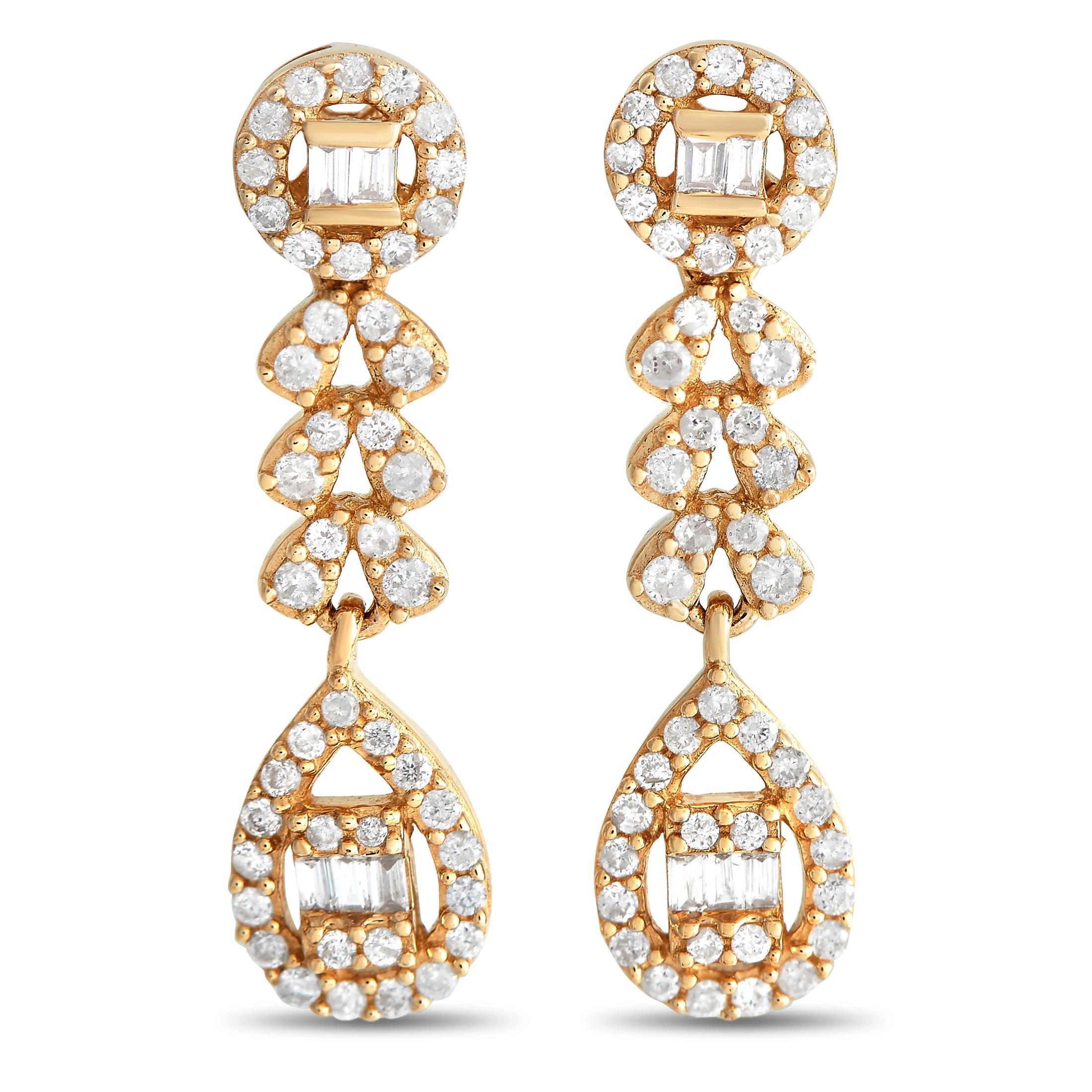 LB Exclusive 14K Yellow Gold 0.35ct Diamond Dangle Earrings In New Condition In Southampton, PA