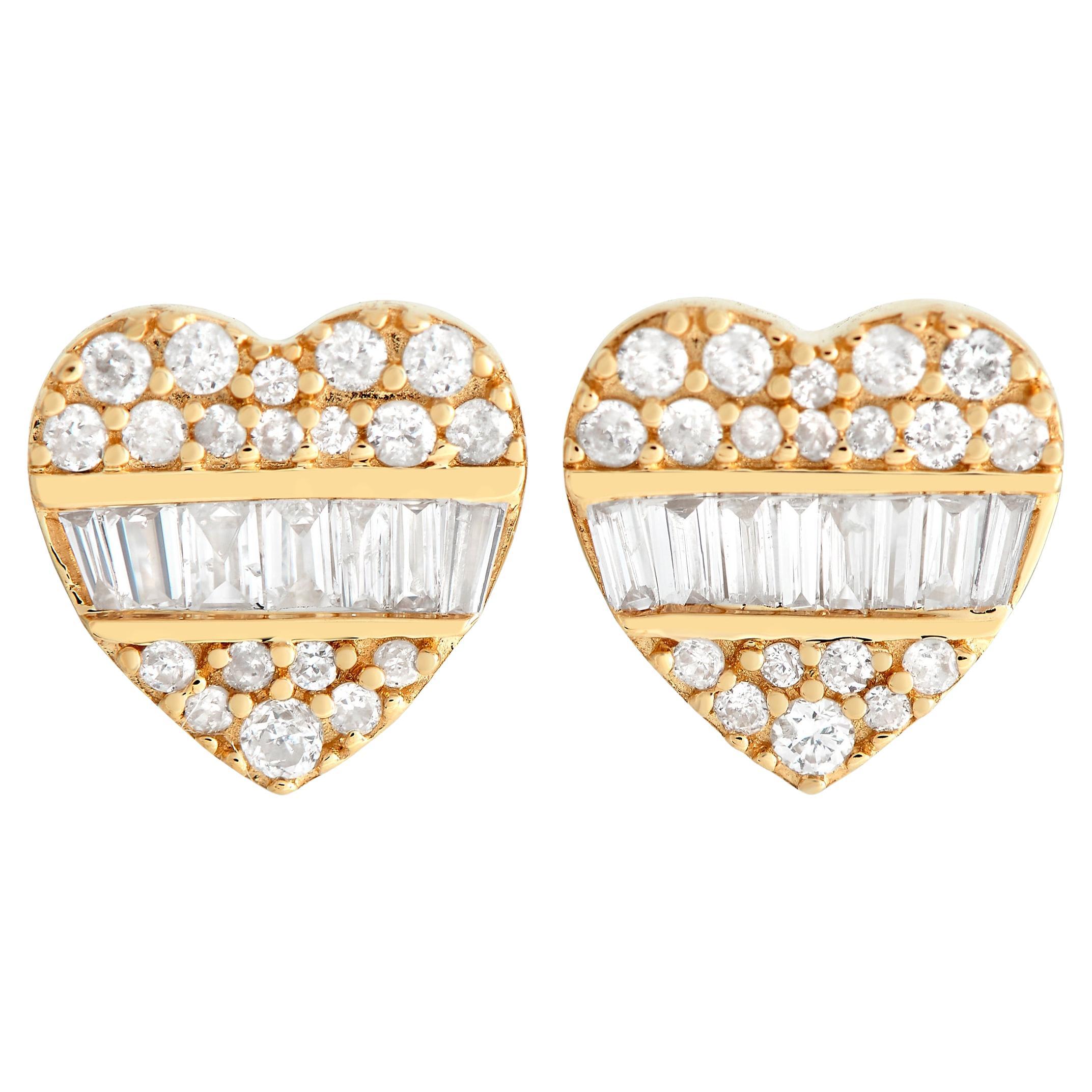 LB Exclusive 14K Yellow Gold 0.35ct Diamond Heart Earrings ER27896 For Sale