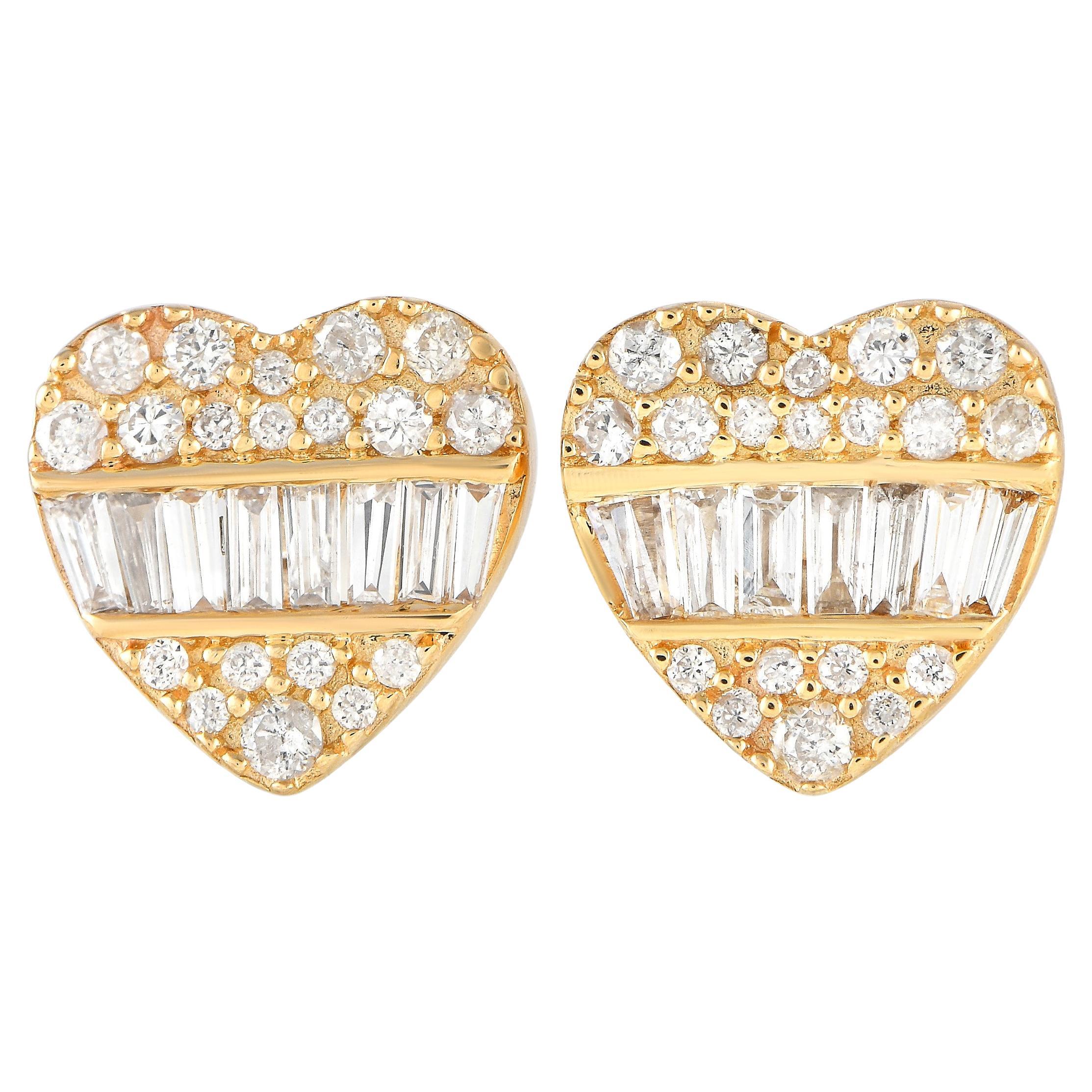 LB Exclusive 14K Yellow Gold 0.35ct Diamond Heart Earrings For Sale