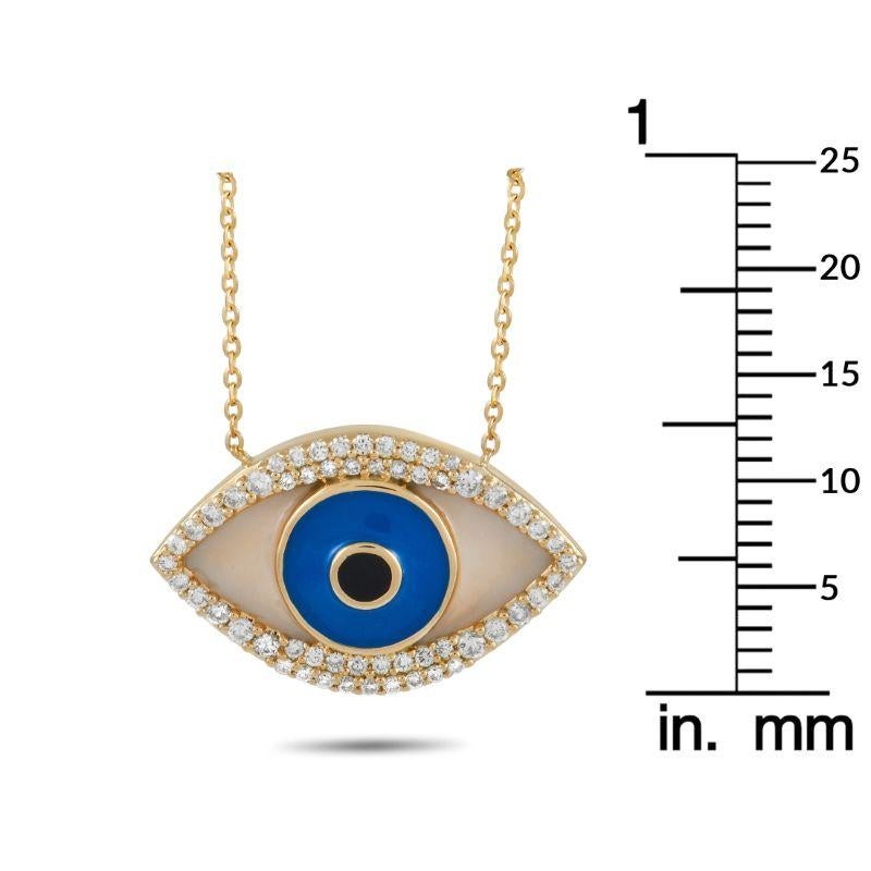 Round Cut LB Exclusive 14K Yellow Gold 0.38 Ct Diamond Evil Eye Necklace For Sale