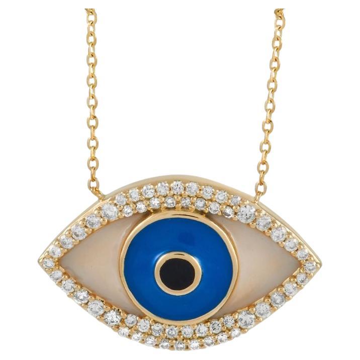 LB Exclusive 14K Yellow Gold 0.38 Ct Diamond Evil Eye Necklace For Sale
