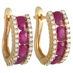 LB Exclusive 14K Yellow Gold 0.39 Ct Diamond and Ruby Earrings