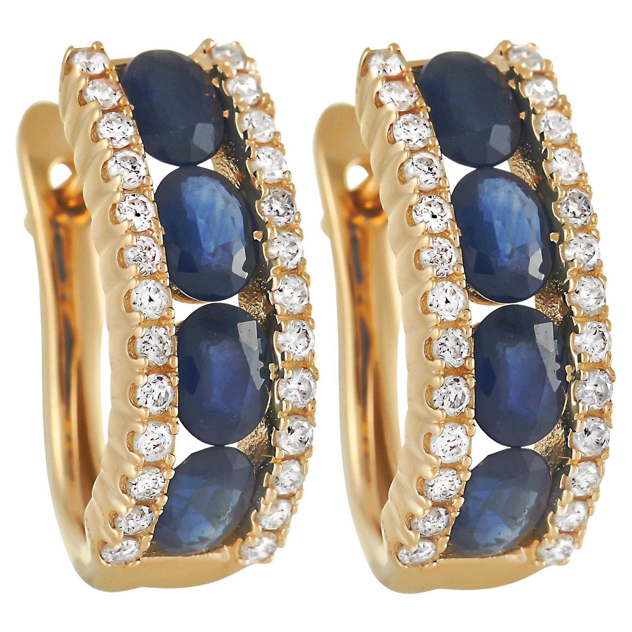LB Exclusive 14K Yellow Gold 0.39 Ct Diamond and Sapphire Earrings