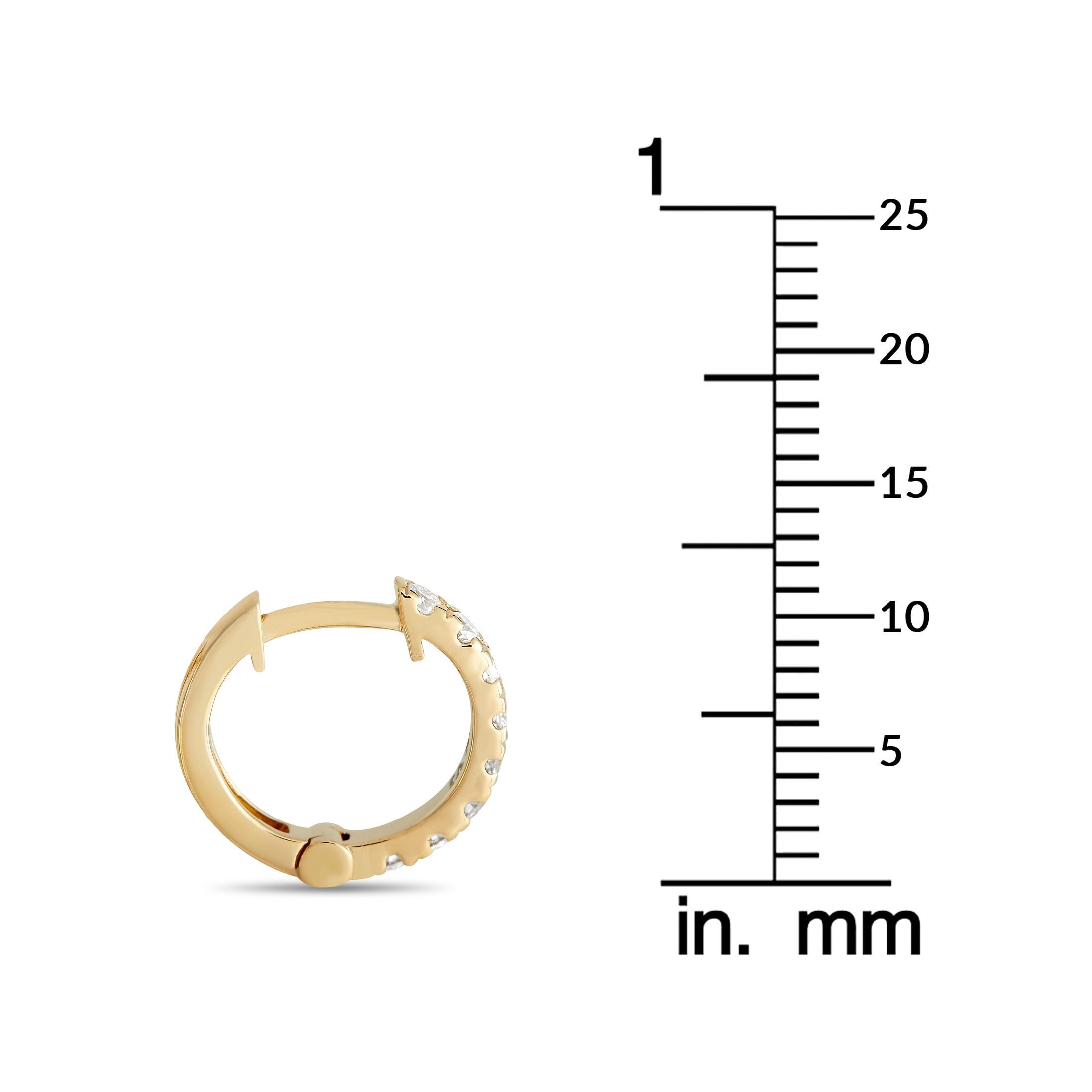 Round Cut LB Exclusive 14K Yellow Gold 0.39ct Diamond Hoop Earrings For Sale