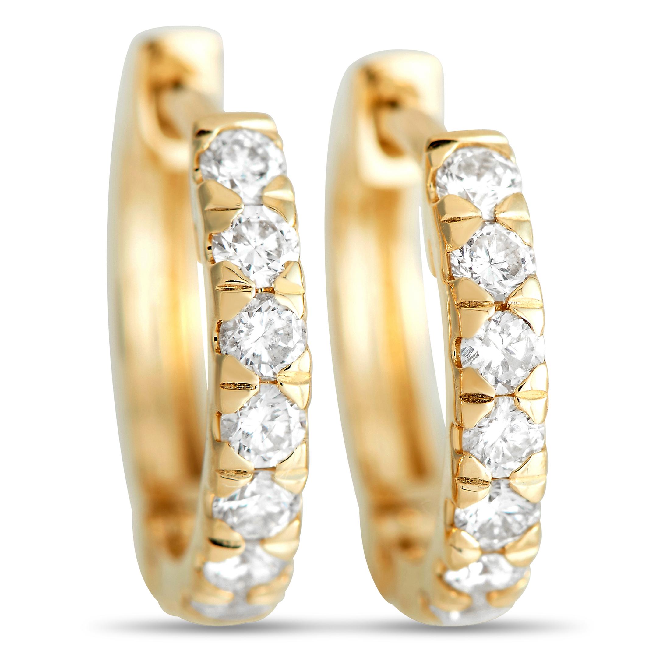 LB Exclusive 14K Yellow Gold 0.39ct Diamond Hoop Earrings In New Condition For Sale In Southampton, PA