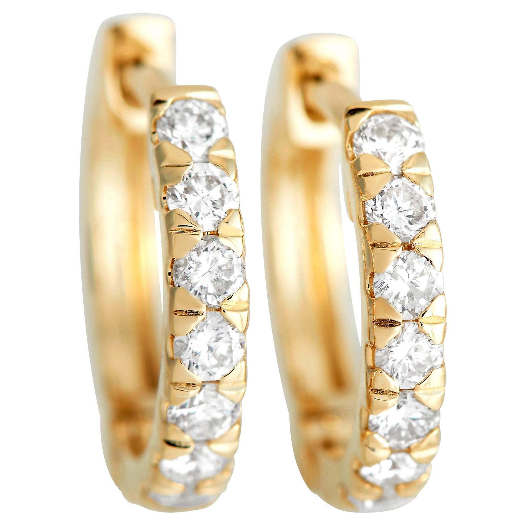 LB Exclusive 14K Yellow Gold 0.39ct Diamond Hoop Earrings For Sale