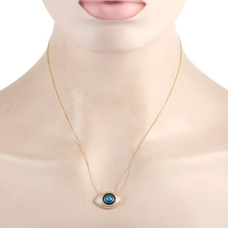 You’re sure to attract attention with this bold LB Exclusive 14K Yellow Gold 0.40 ct Diamond Evil Eye Necklace! The necklace features a yellow gold chain, highlighting a matching 14K yellow gold evil eye pendant. The pendant is set with a total of