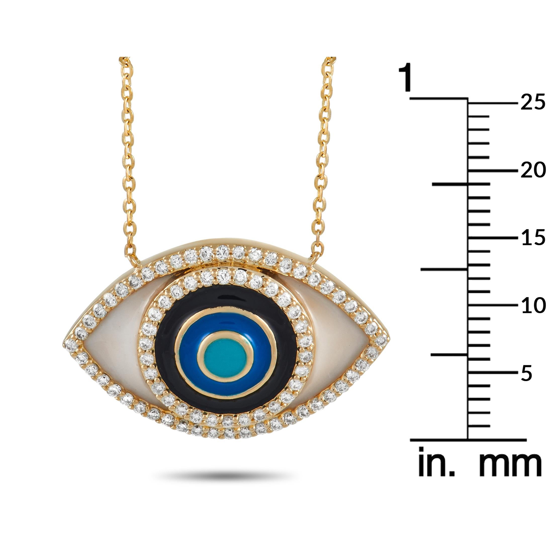 Round Cut LB Exclusive 14K Yellow Gold 0.40 Ct Diamond Evil Eye Necklace For Sale