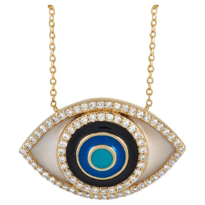 LB Exclusive 14K Yellow Gold 0.40 Ct Diamond Evil Eye Necklace For Sale
