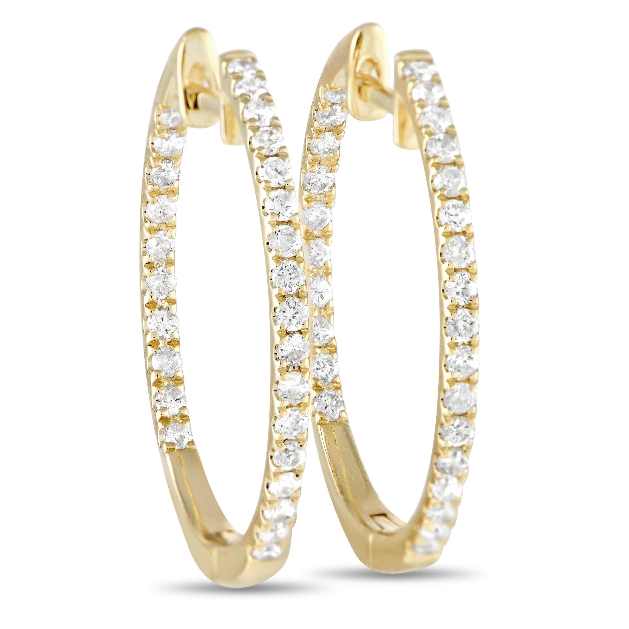 Round Cut LB Exclusive 14k Yellow Gold 0.50 Carat Diamond Inside-Out Hoop Earrings For Sale