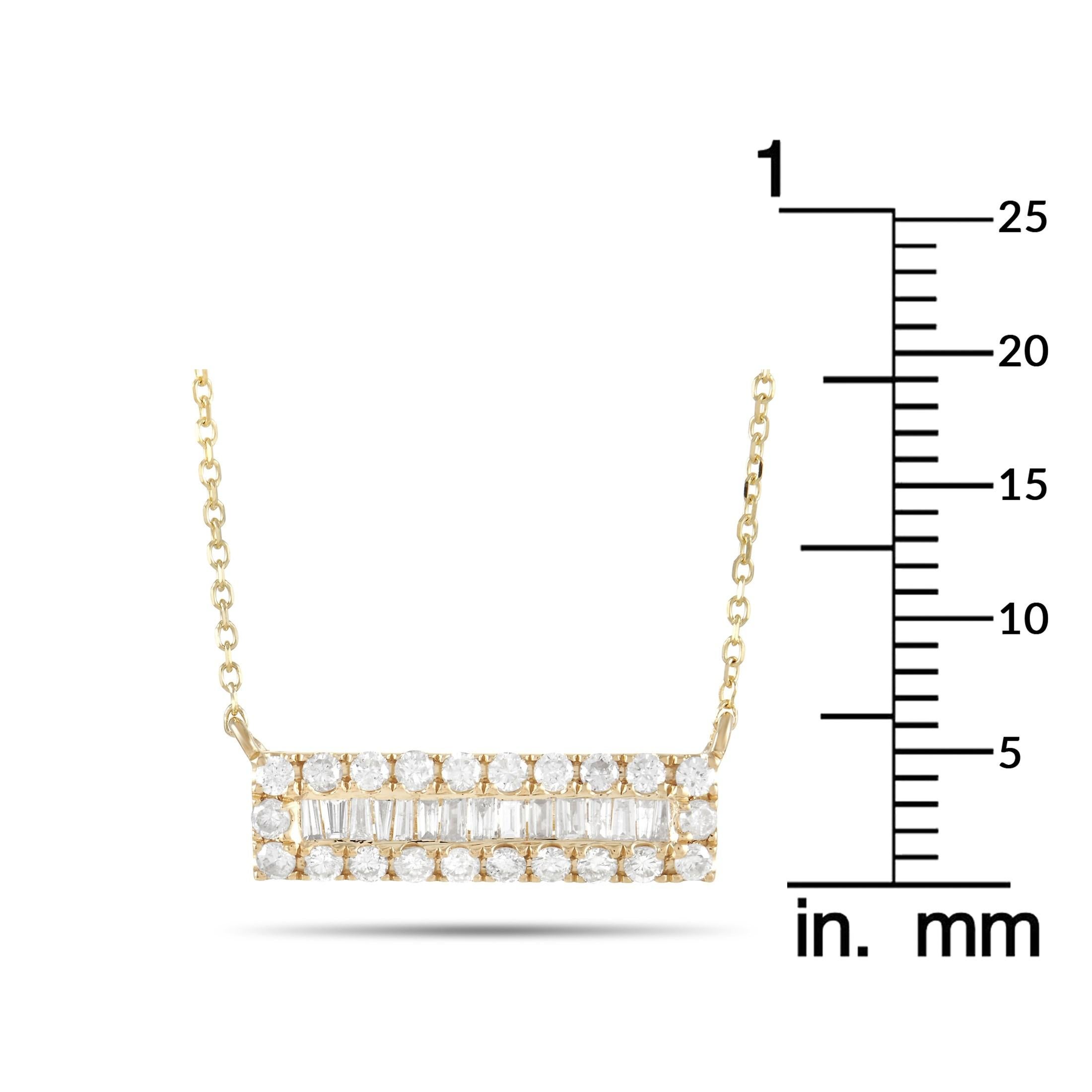 Round Cut LB Exclusive 14k Yellow Gold 0.50 Ct Diamond Bar Pendant Necklace