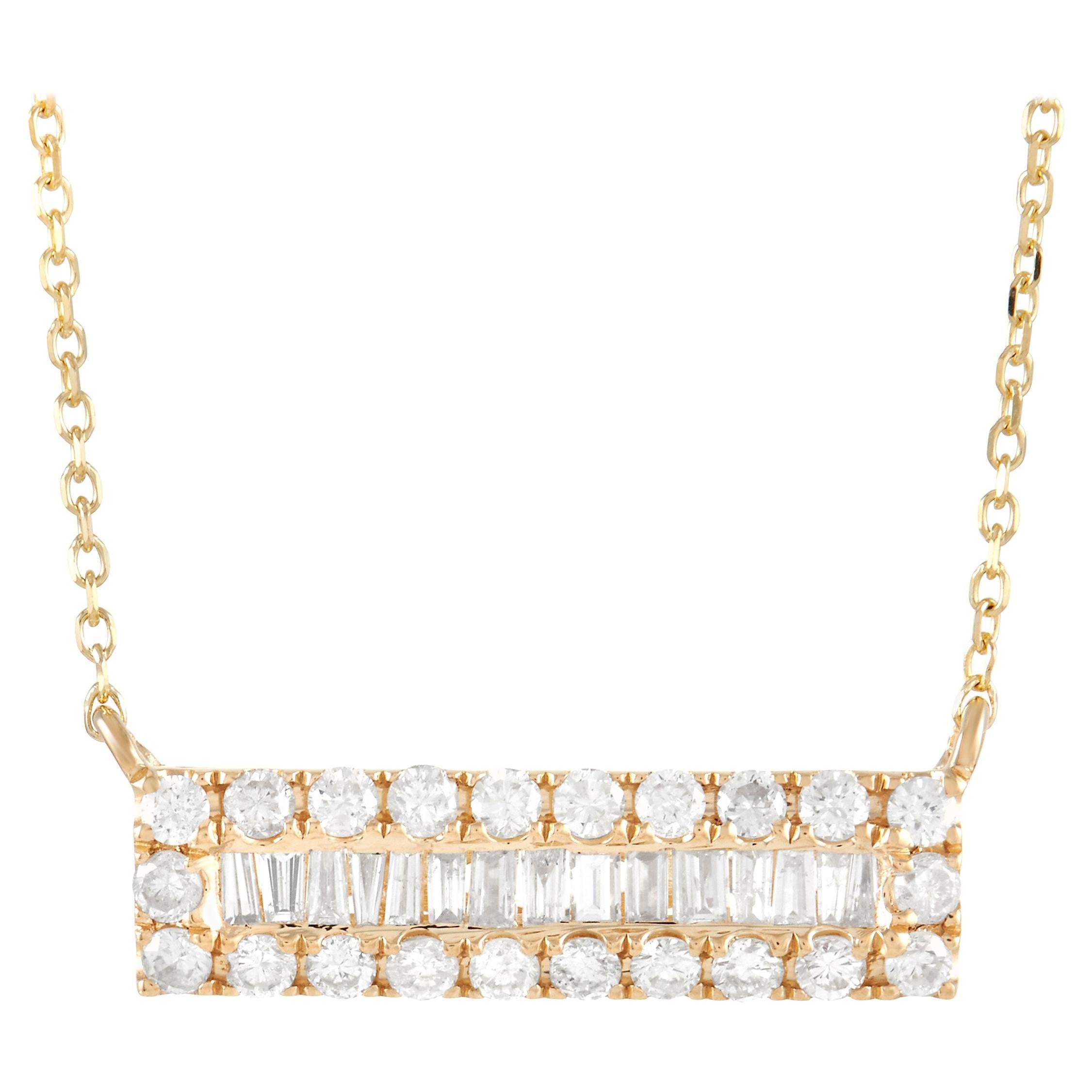 LB Exclusive 14k Yellow Gold 0.50 Ct Diamond Bar Pendant Necklace