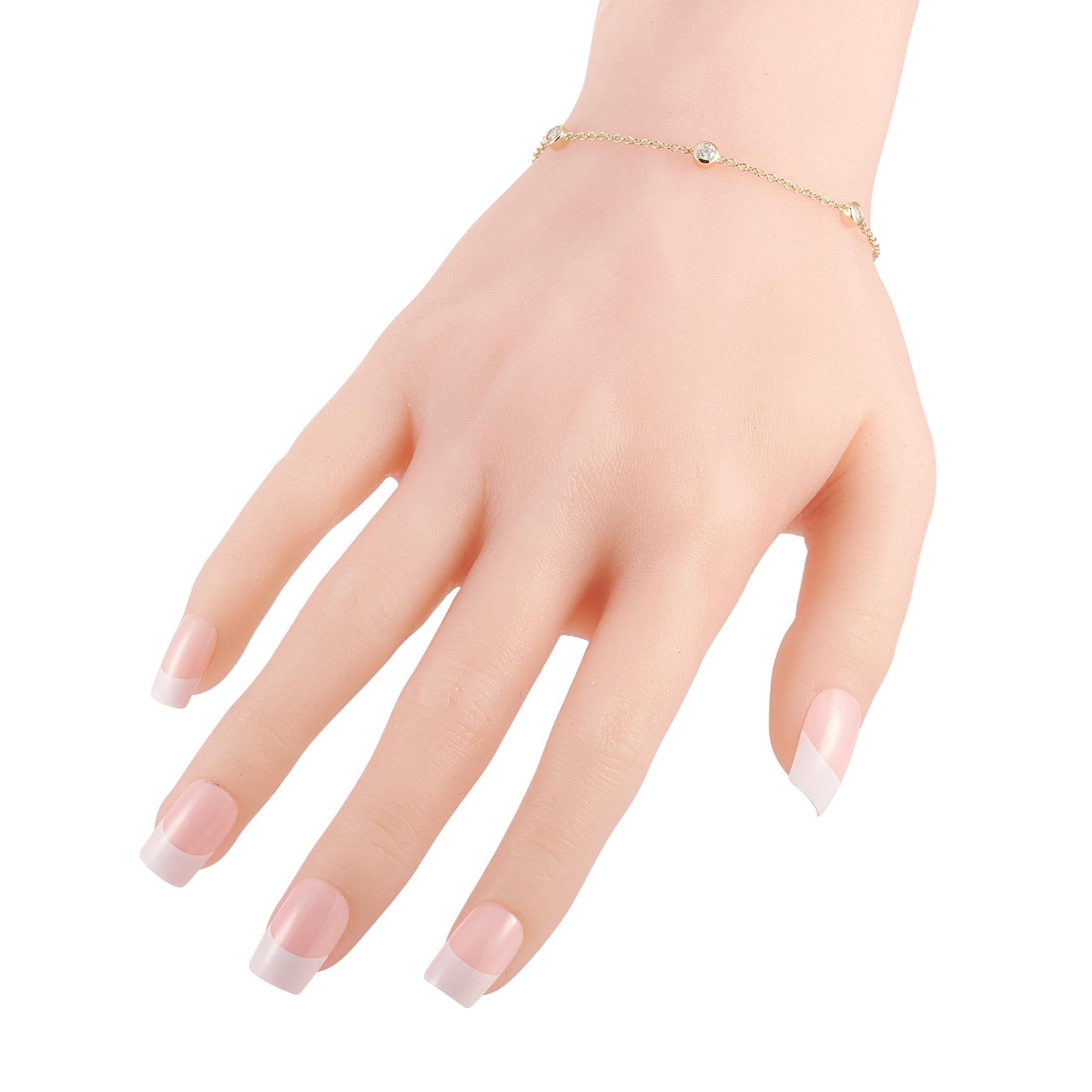 This LB Exclusive bracelet is crafted from 14K yellow gold and weighs 2.4 grams, measuring 6.50” in length. The bracelet is set with diamonds that total 0.50 carats.
 
 Offered in brand new condition, this item includes a gift box.
