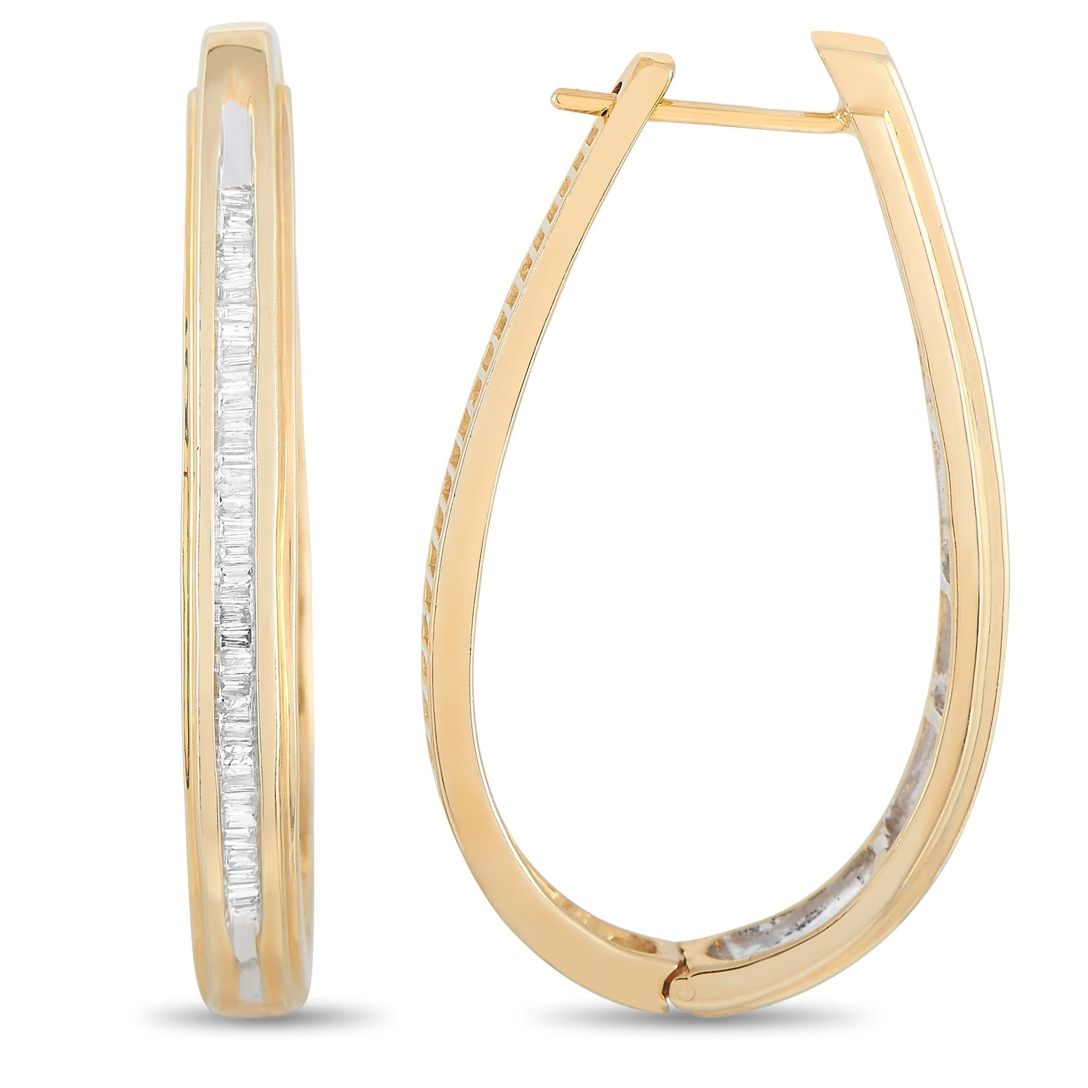 Round Cut LB Exclusive 14k Yellow Gold 0.50 ct Diamond Hoop Earrings For Sale