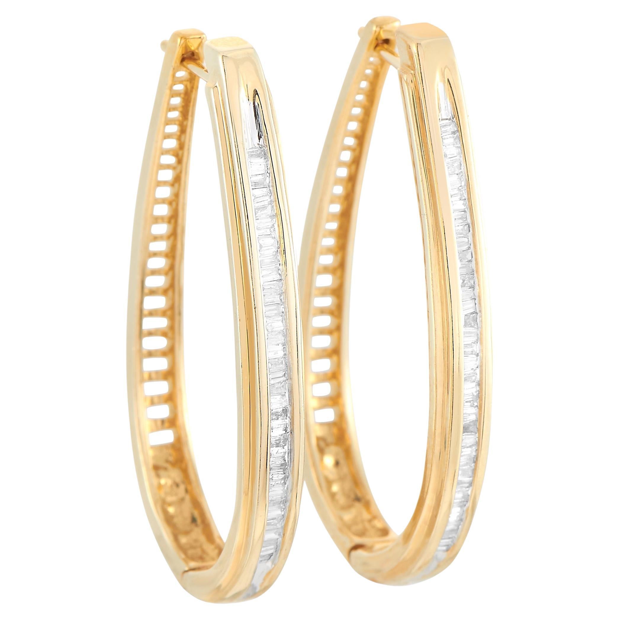 LB Exclusive 14k Yellow Gold 0.50 ct Diamond Hoop Earrings For Sale