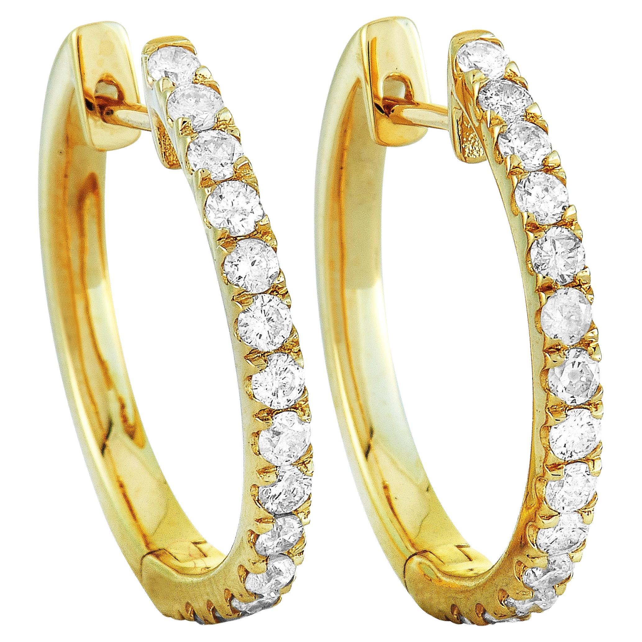 LB Exclusive 14K Yellow Gold 2.70 ct Diamond Hoop Earrings For Sale at