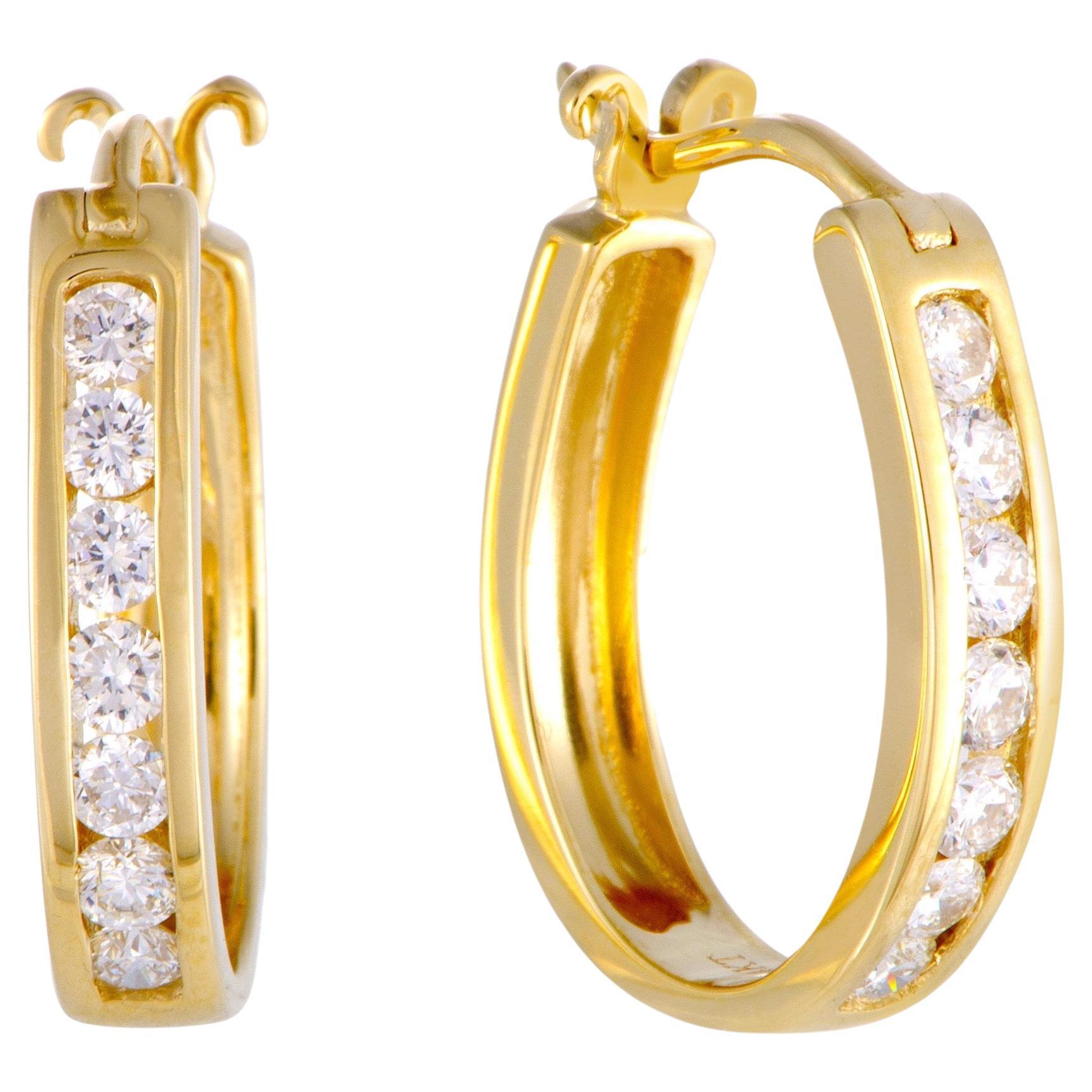 LB Exclusive 14K Yellow Gold 0.33 ct Diamond Small Oval Hoop Earrings