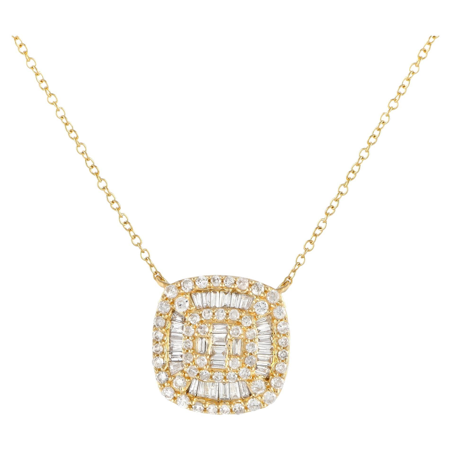 LB Exclusive 14K Yellow Gold 0.50ct Diamond Cluster Cushion Necklace PN14750
