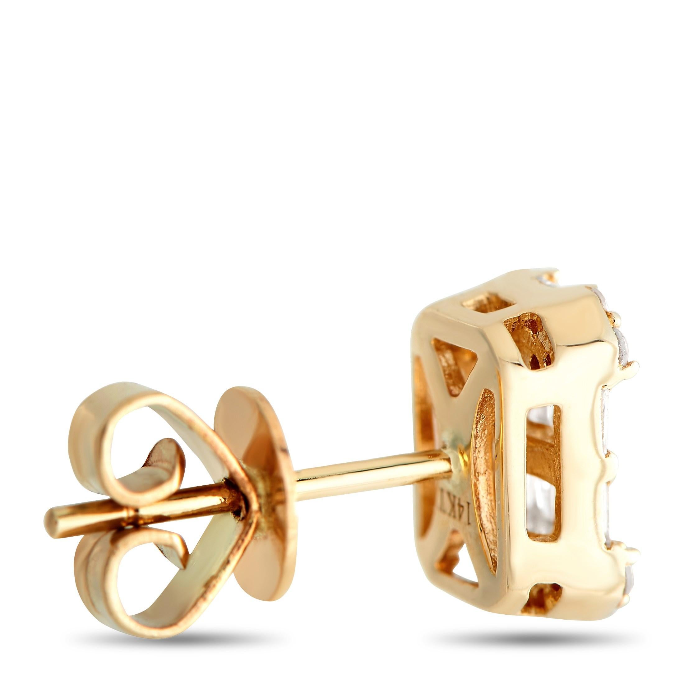 If you're looking to add a tasteful bit of shine to every outfit, these studs are the way to go. They feature an elongated octagon panel decorated with a combination of round and step-cut diamonds.This brand new LB Exclusive 14K Yellow Gold 0.50ct