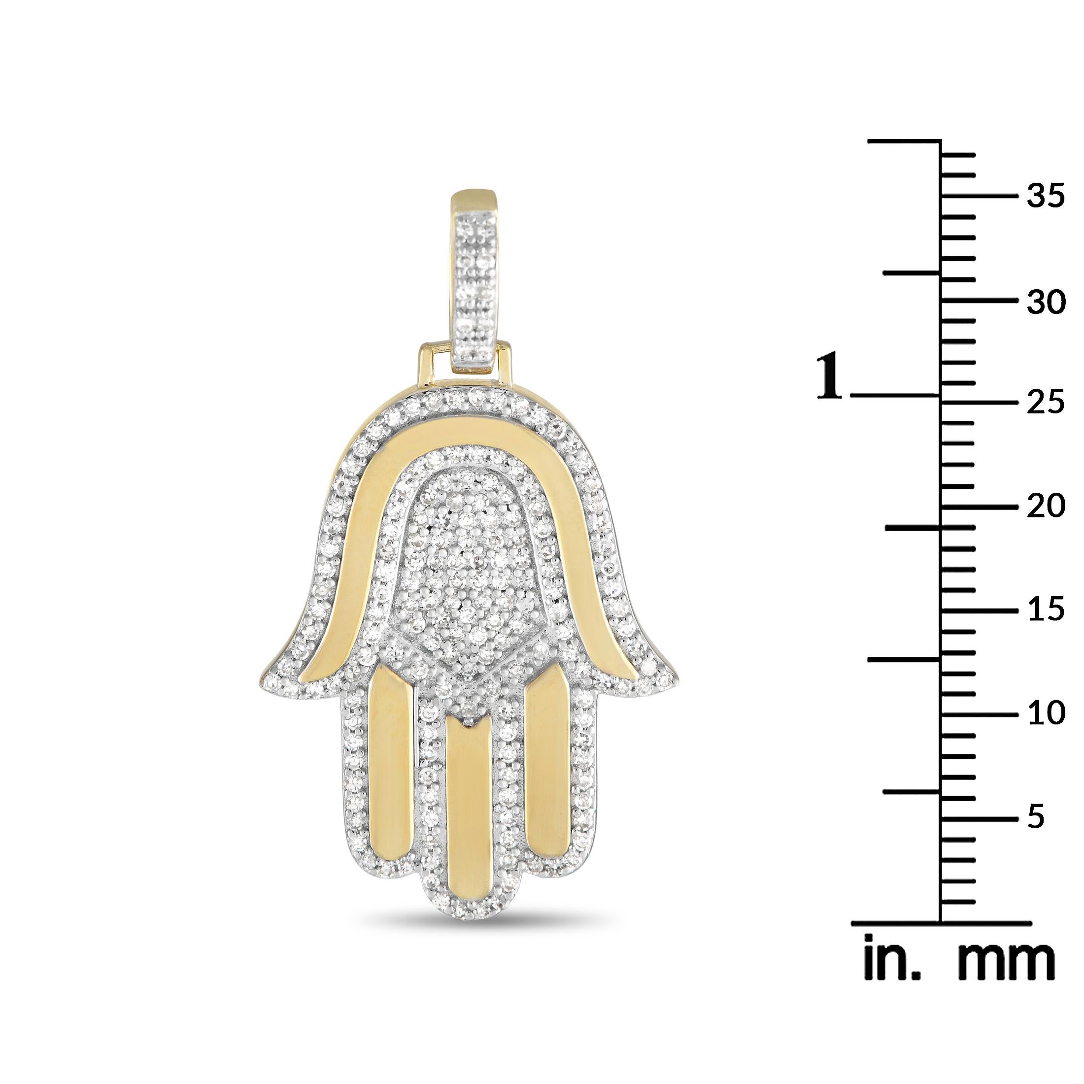 Taille ronde LB Exclusive Pendentif Hamsa en or jaune 14K avec 0,50ct de diamant PN15102 en vente
