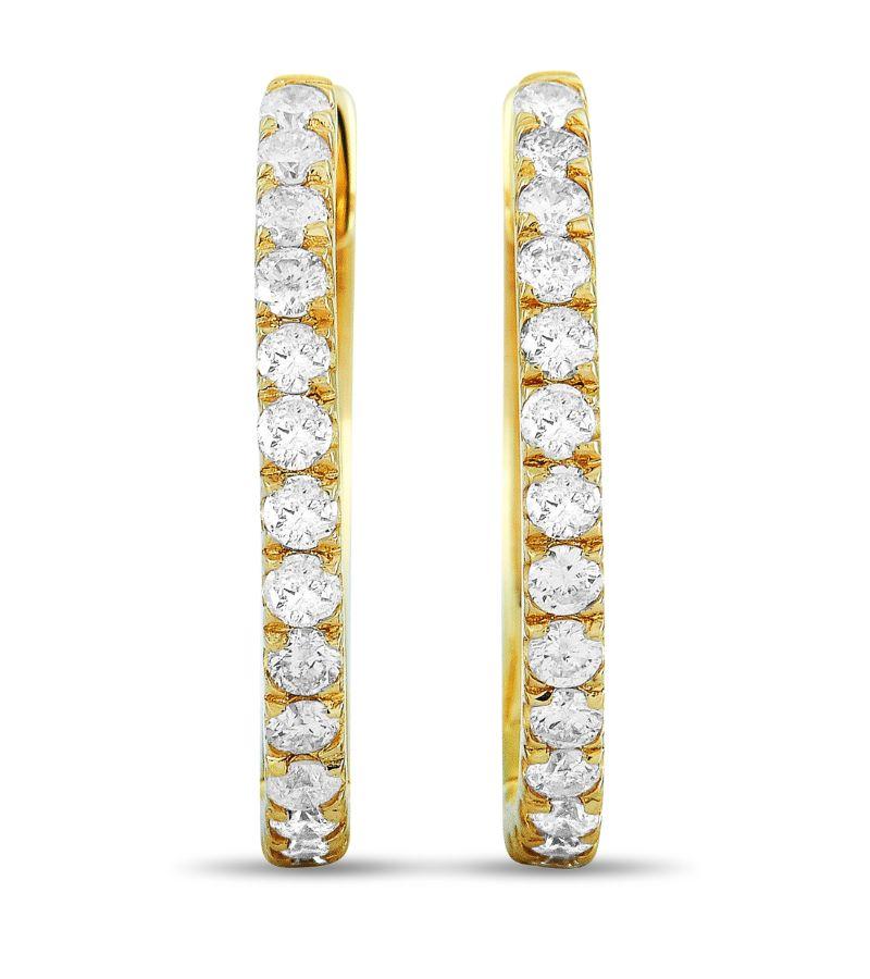 Round Cut Lb Exclusive 14k Yellow Gold 0.50 Carat Diamond Hoop Earrings For Sale