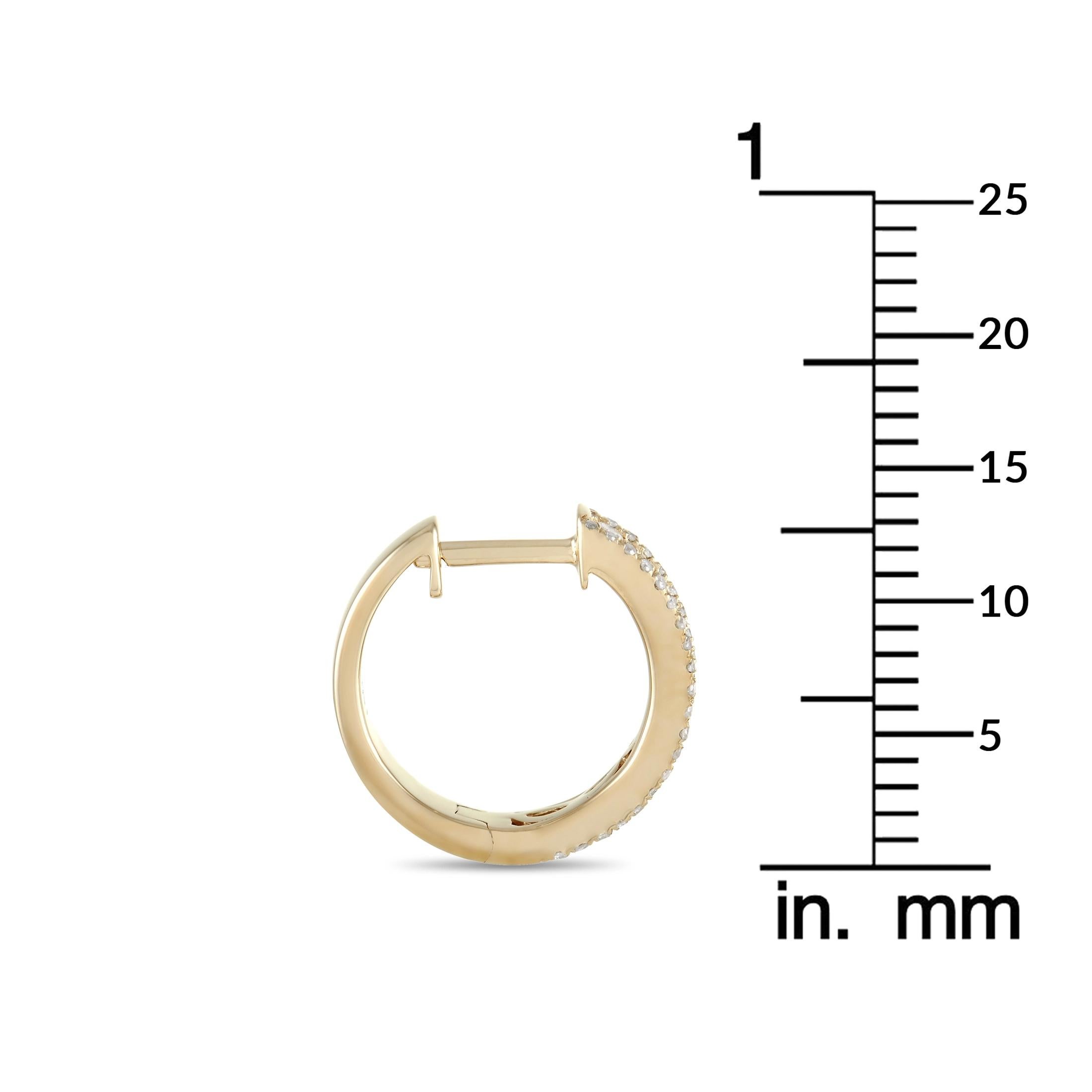 Round Cut LB Exclusive 14k Yellow Gold 0.50 Carat Diamond Hoop Earrings For Sale