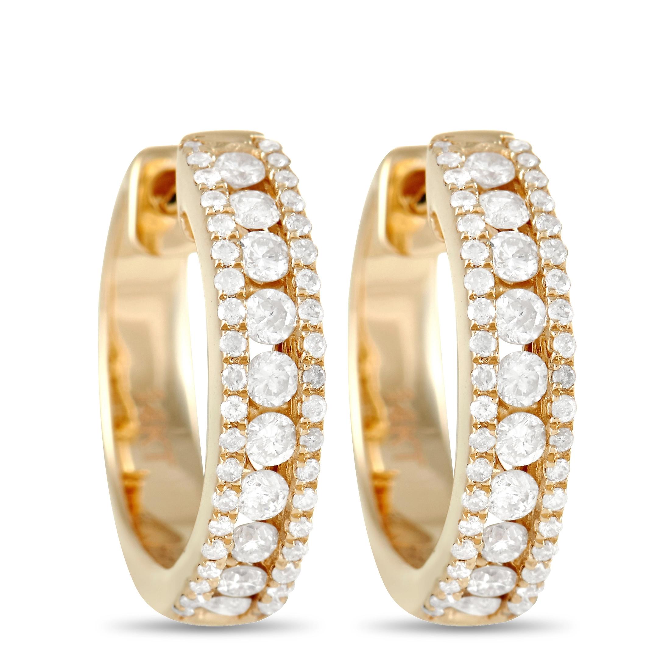 LB Exclusive 14k Yellow Gold 0.50 Carat Diamond Hoop Earrings In New Condition For Sale In Southampton, PA