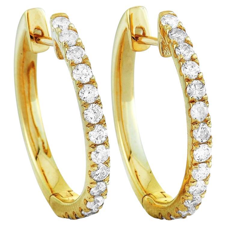 Lb Exclusive 14k Yellow Gold 0.50 Carat Diamond Hoop Earrings For Sale