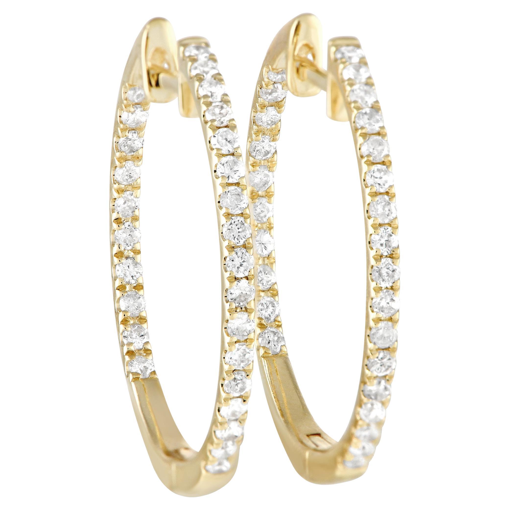 LB Exclusive 14k Yellow Gold 0.50 Carat Diamond Inside-Out Hoop Earrings For Sale