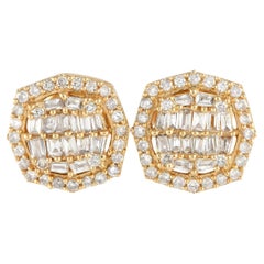 LB Exclusive 14K Yellow Gold 0.54ct Diamond Cluster Octagon Stud Earrings