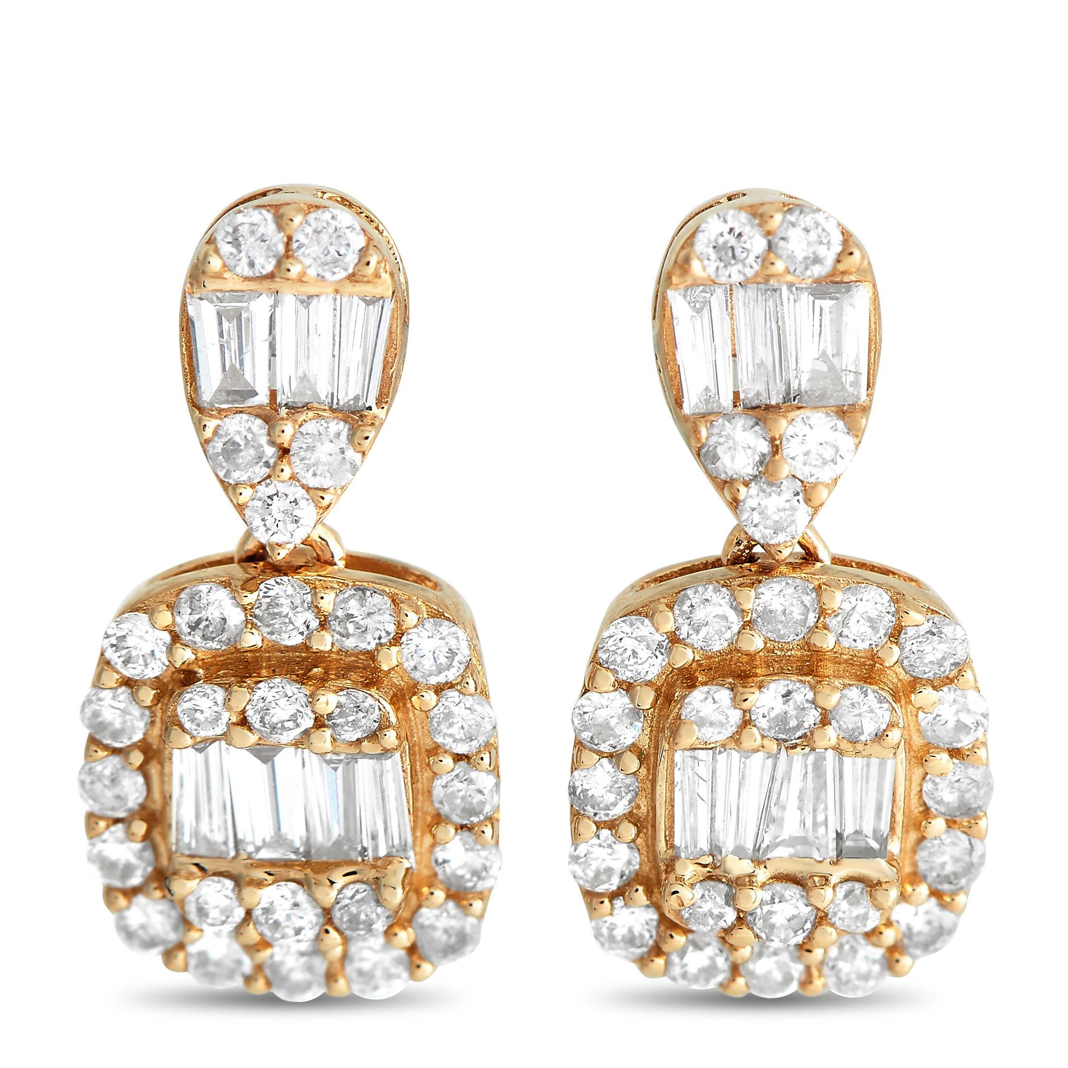 LB Exclusive 14K Yellow Gold 0.55ct Diamond Drop Earrings In New Condition For Sale In Southampton, PA